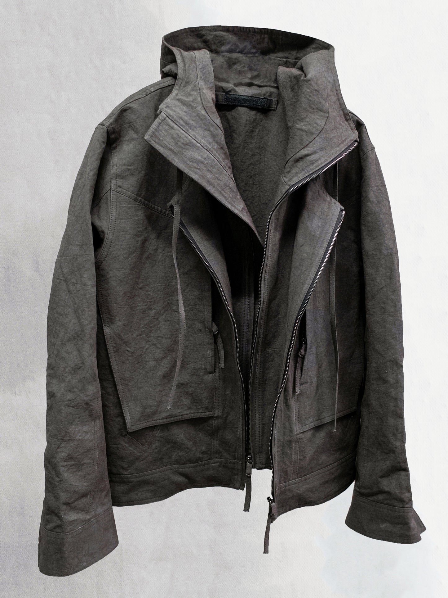 double front hood parka / slab khaki