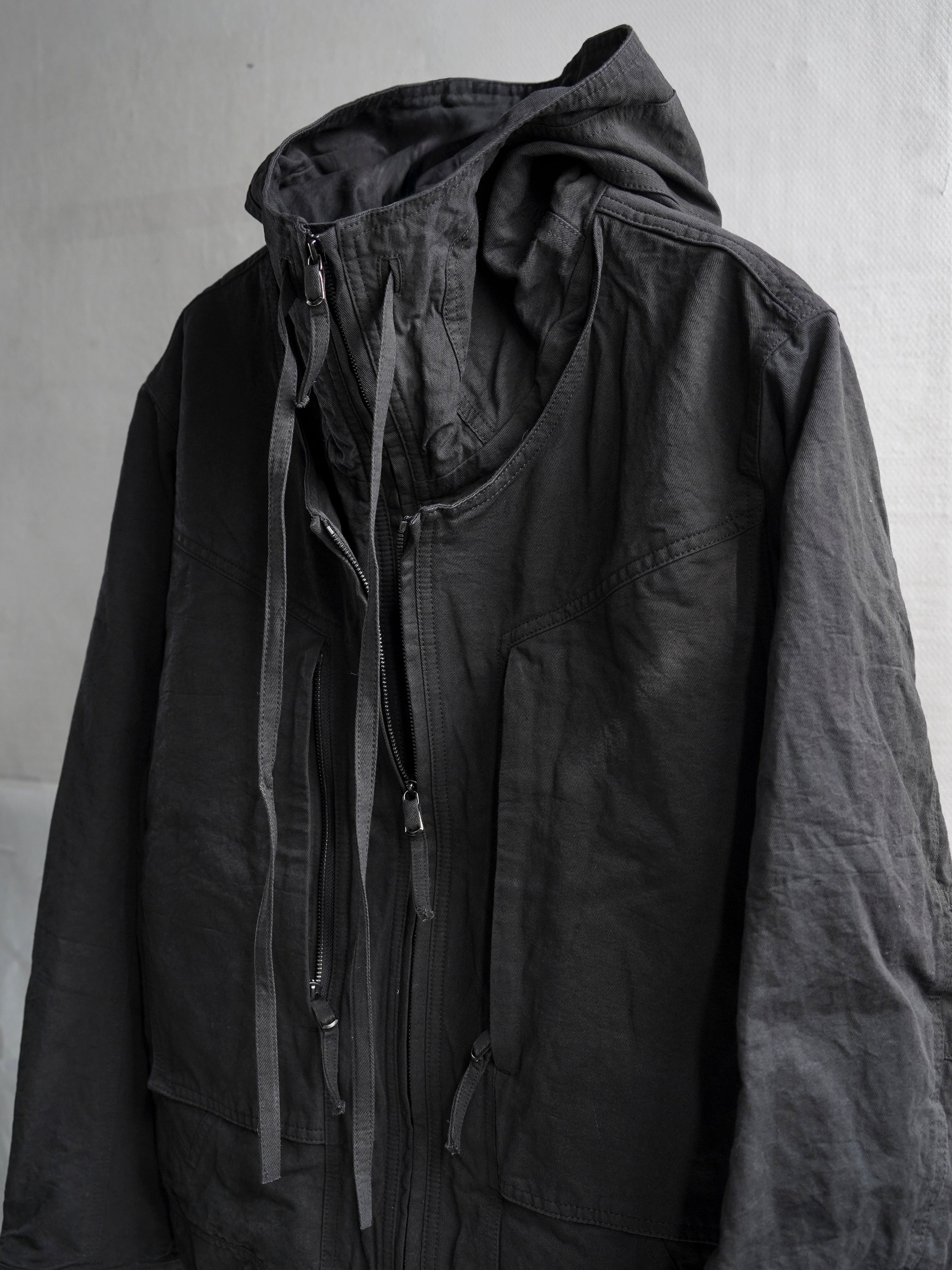 double front hood parka / ink