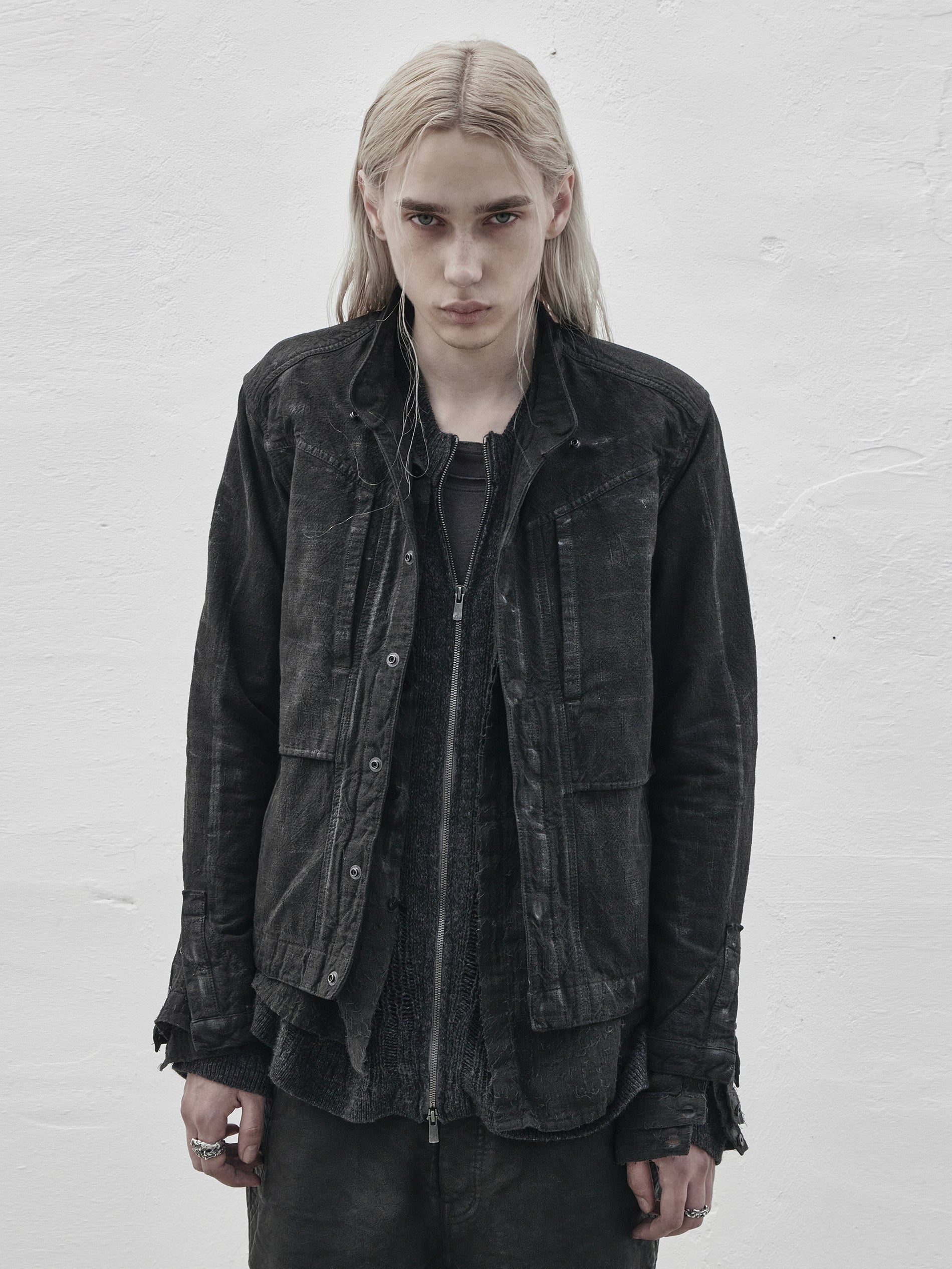 collarless jacket / slab grey