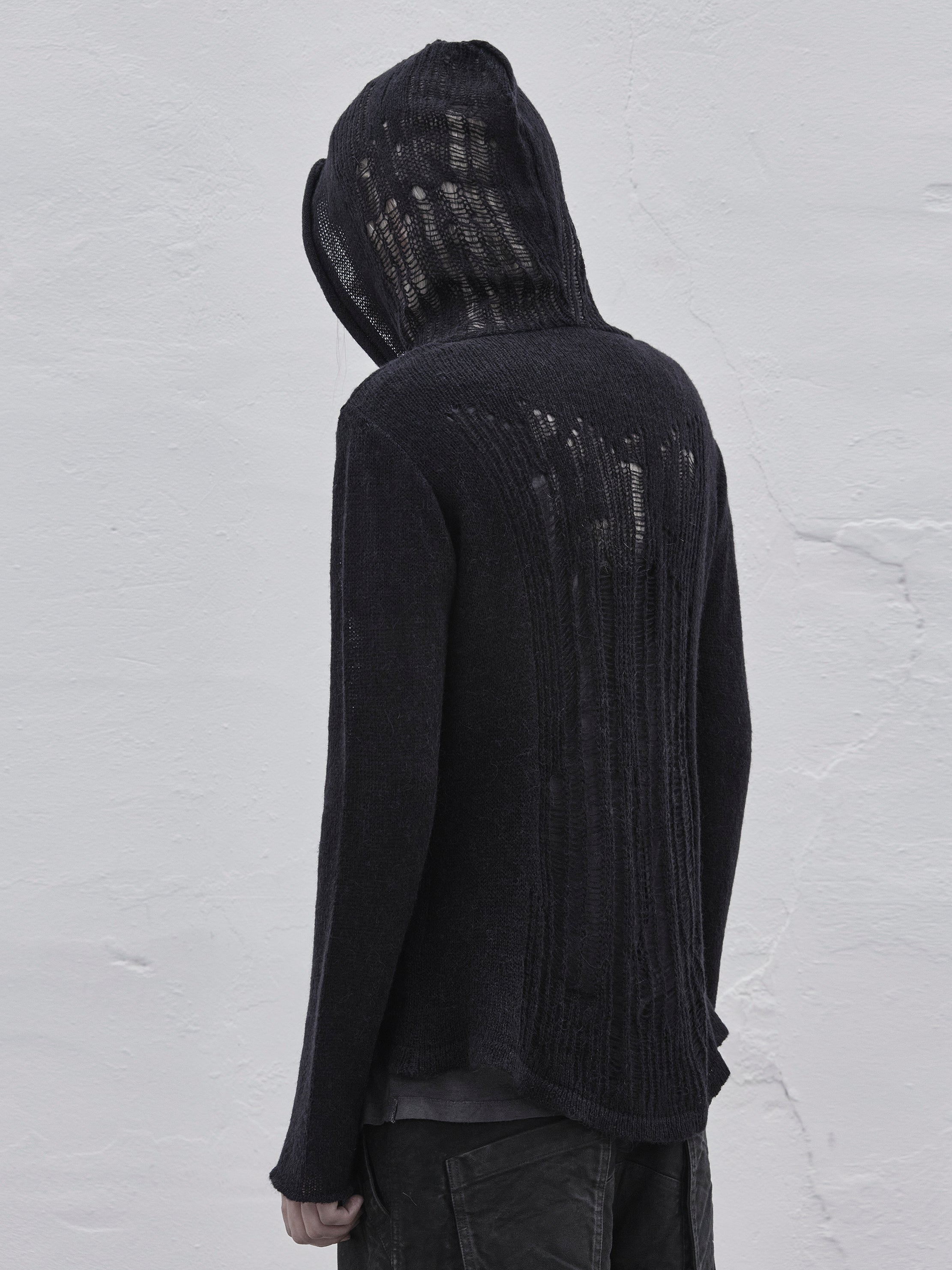 distressed alpaca hood knit / black