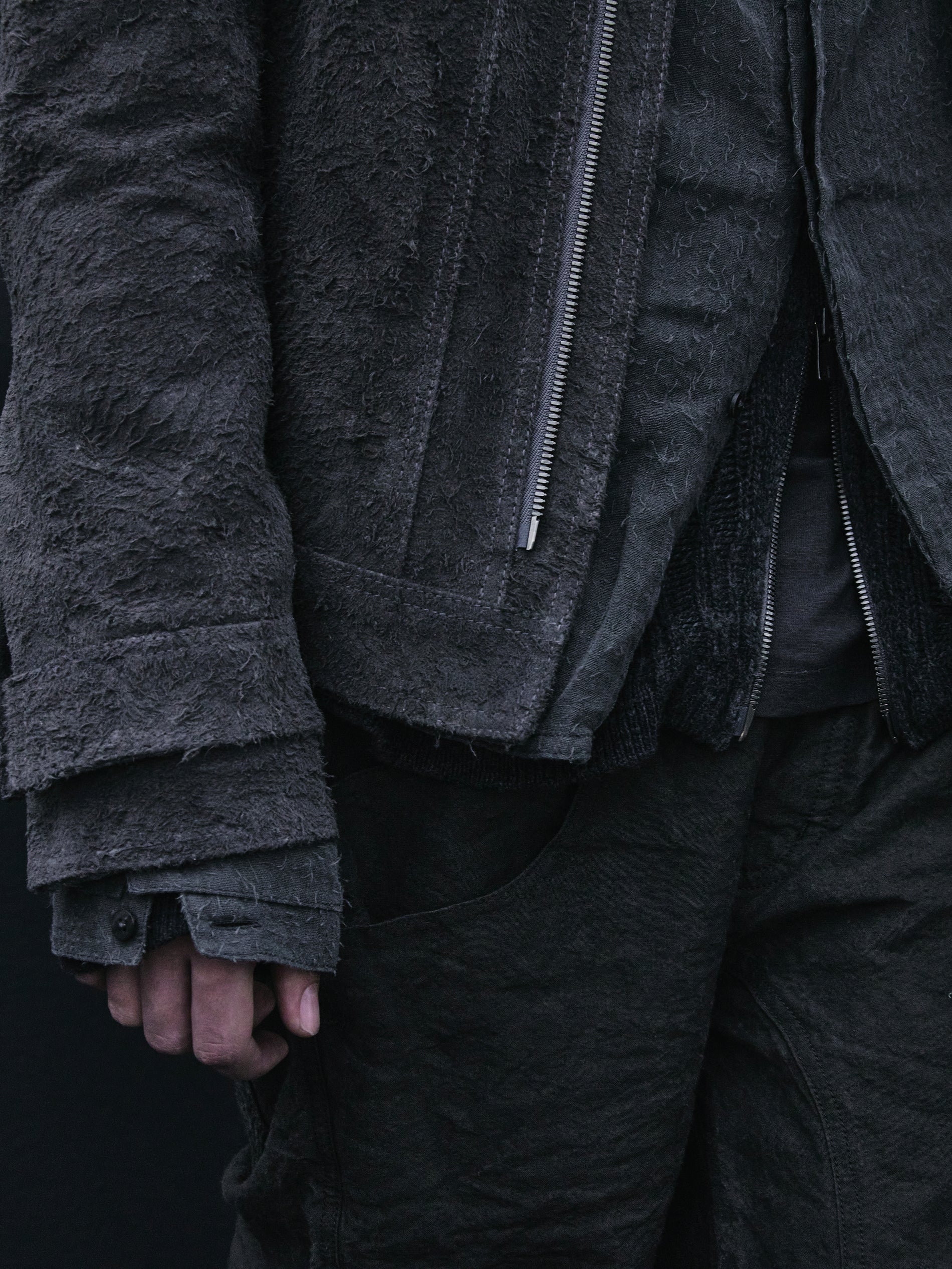 double sleeve leather blouson / grey