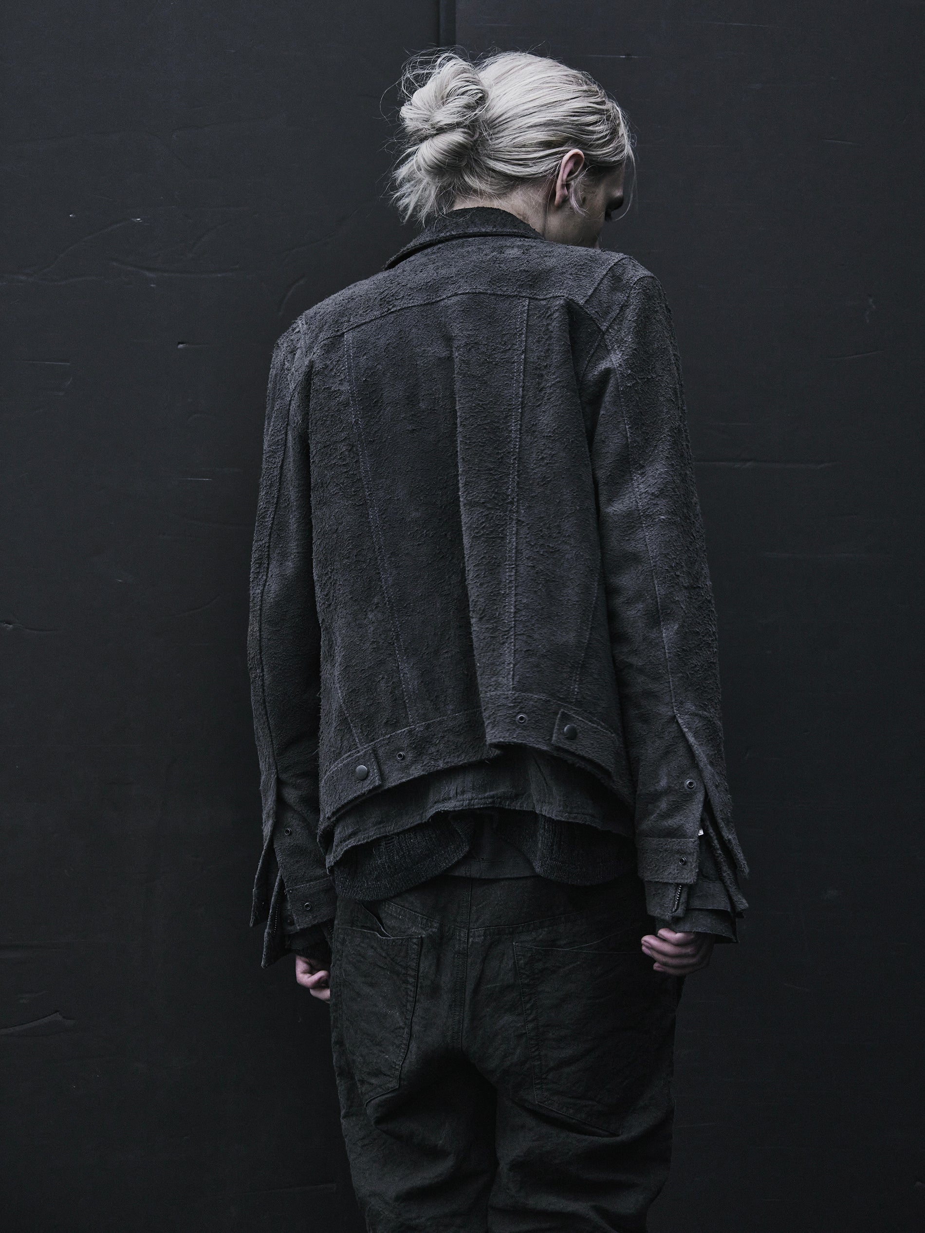 double sleeve leather blouson / grey