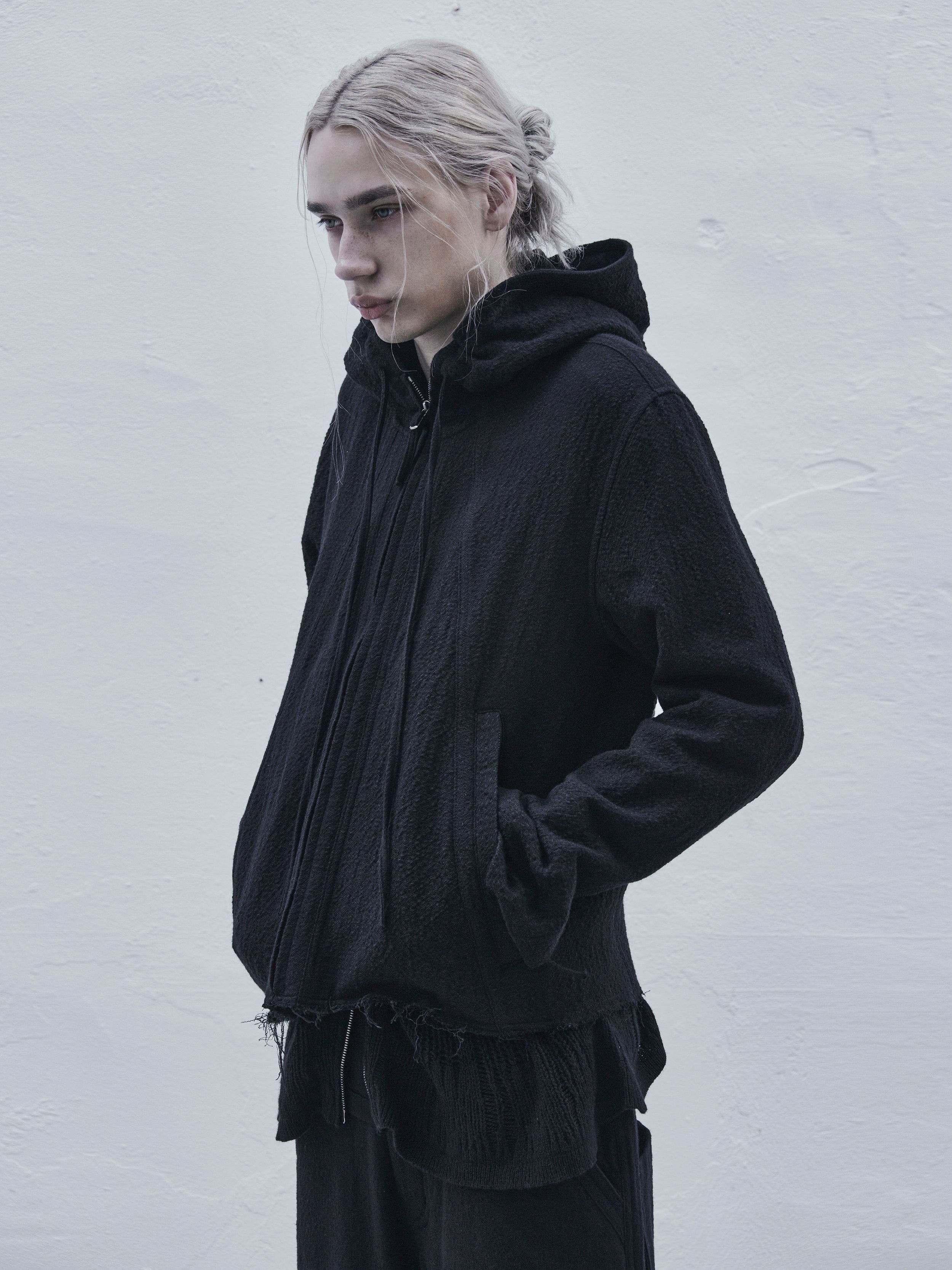 hooded jacket / black (wool)