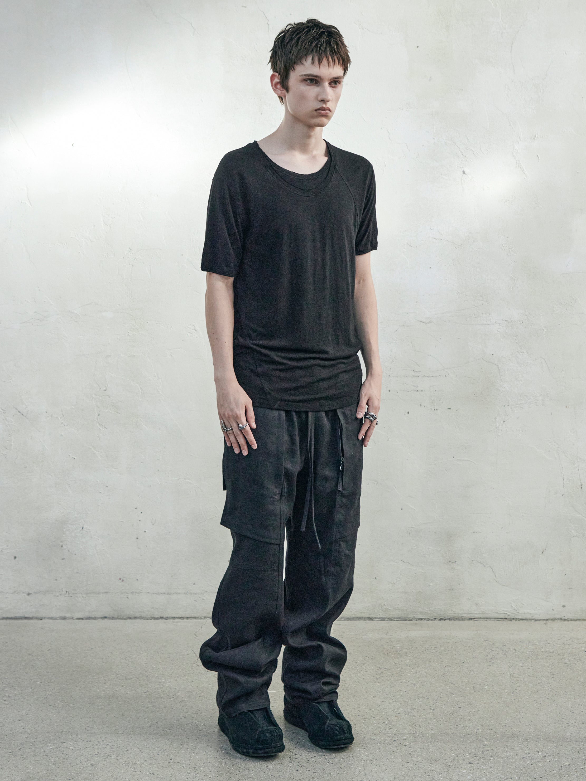 fatigue drawstring pants / double black