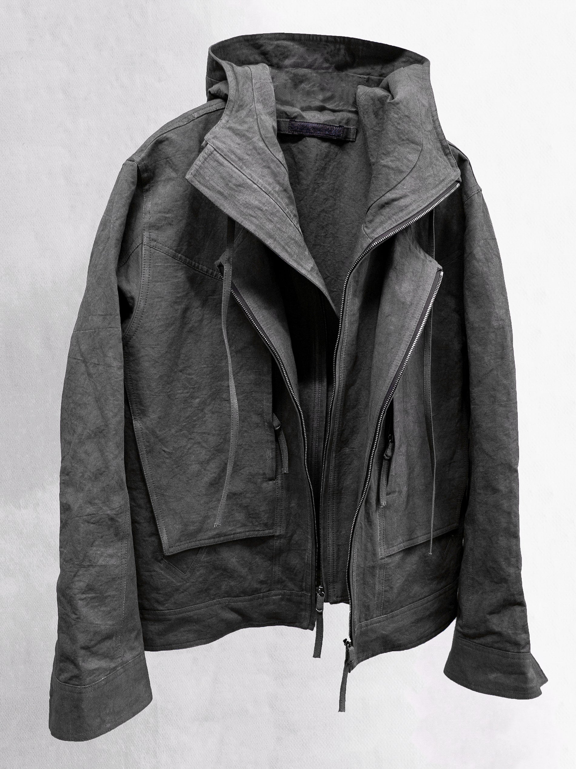 double front hood parka / slab khaki