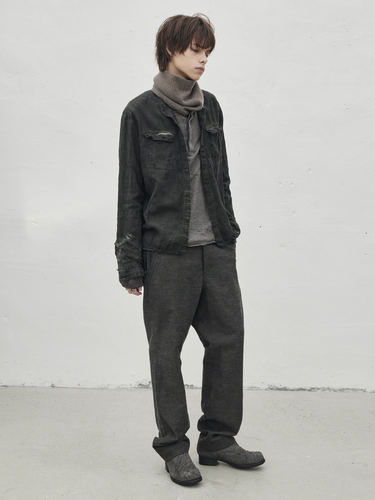 zipper trousers / slub grey
