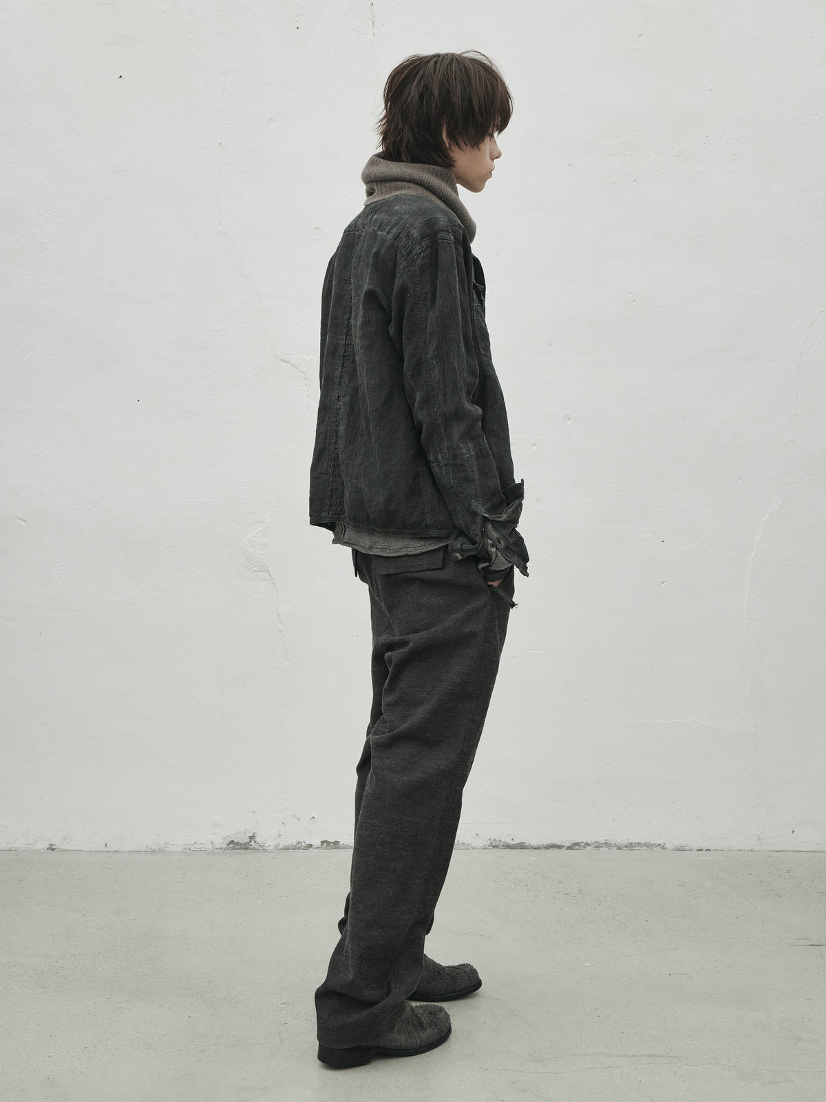 zipper trousers / slub grey