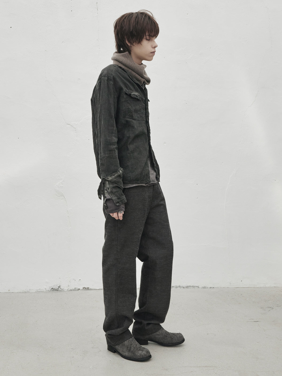 zipper trousers / slub grey