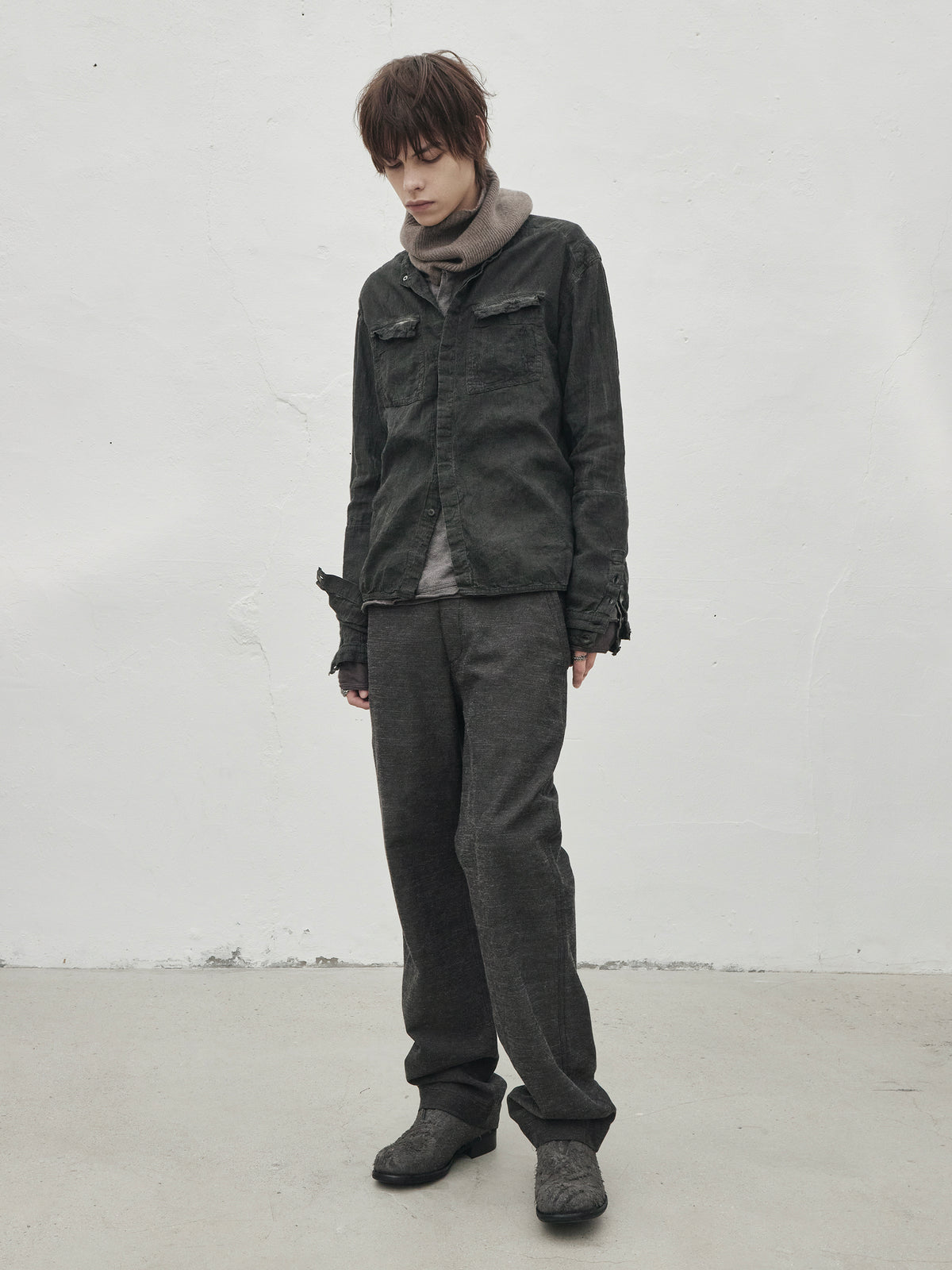zipper trousers / slub grey