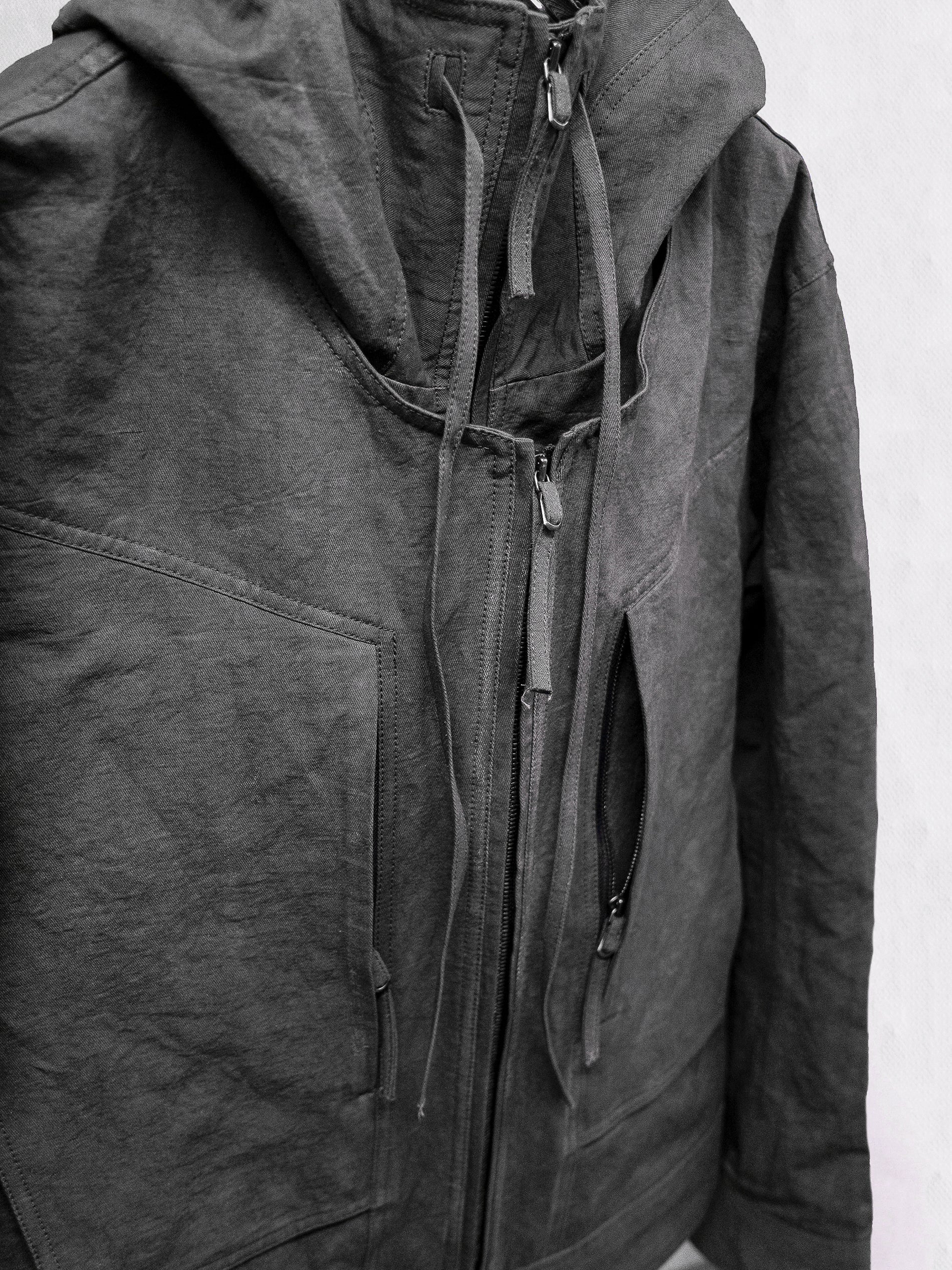 double front hood parka / slab khaki