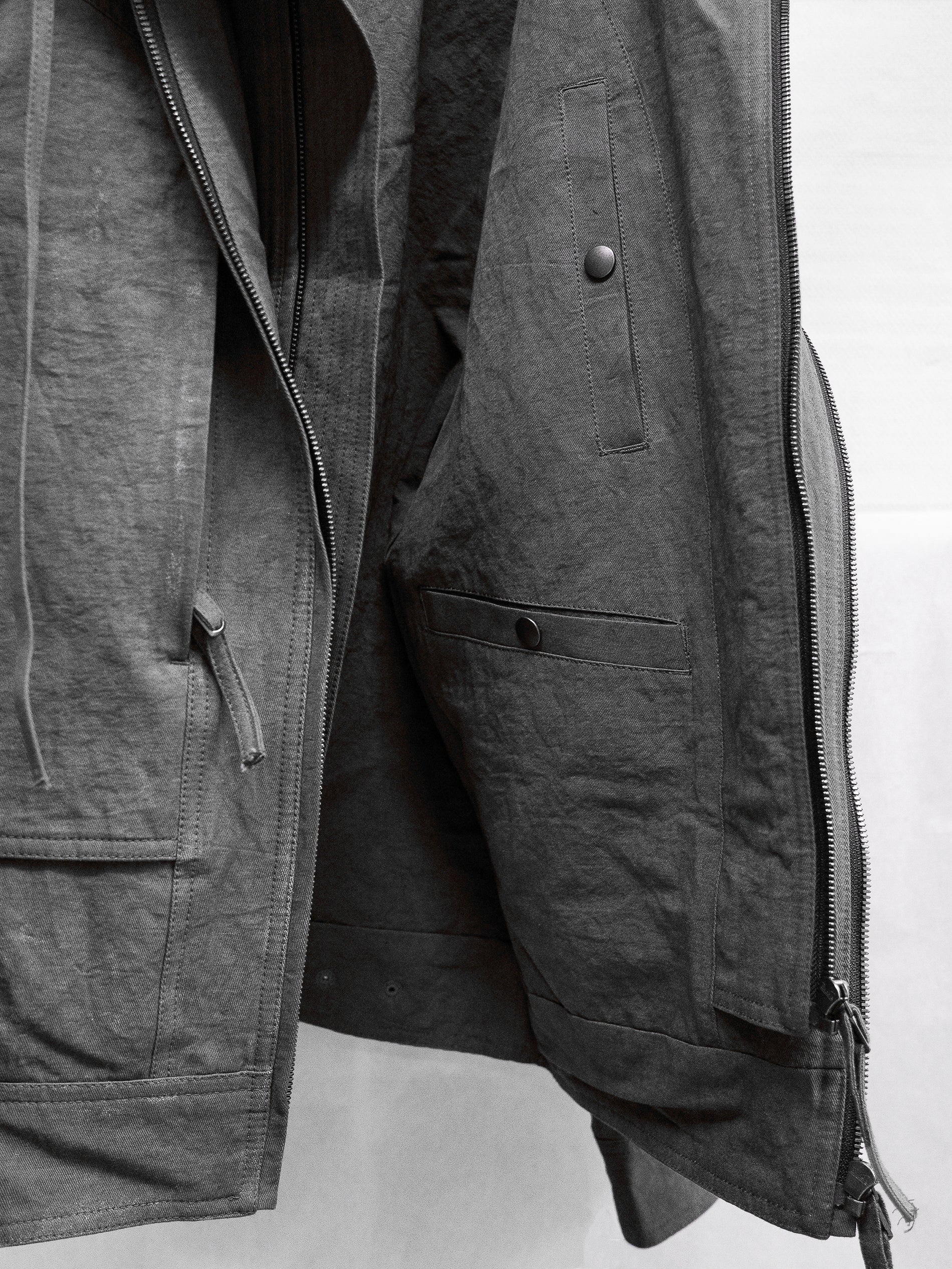 double front hood parka / slab khaki