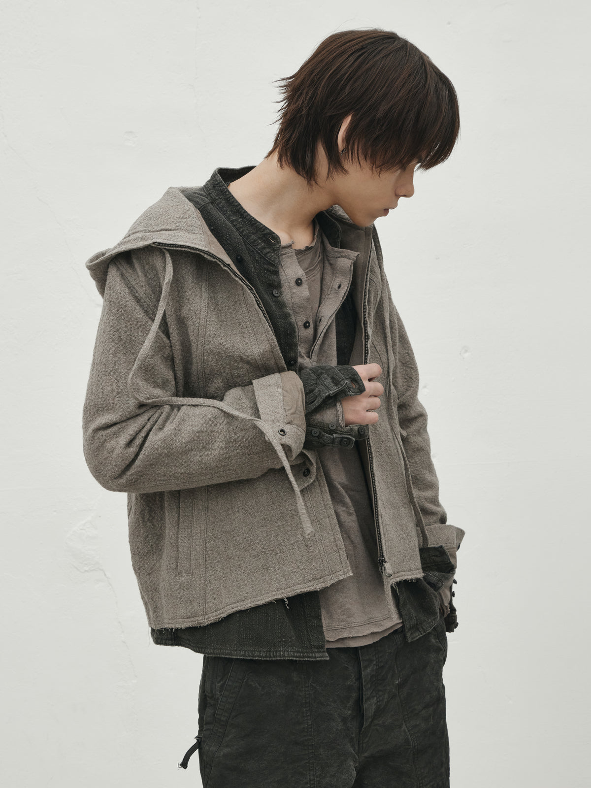 hooded jacket / taupe (wool)
