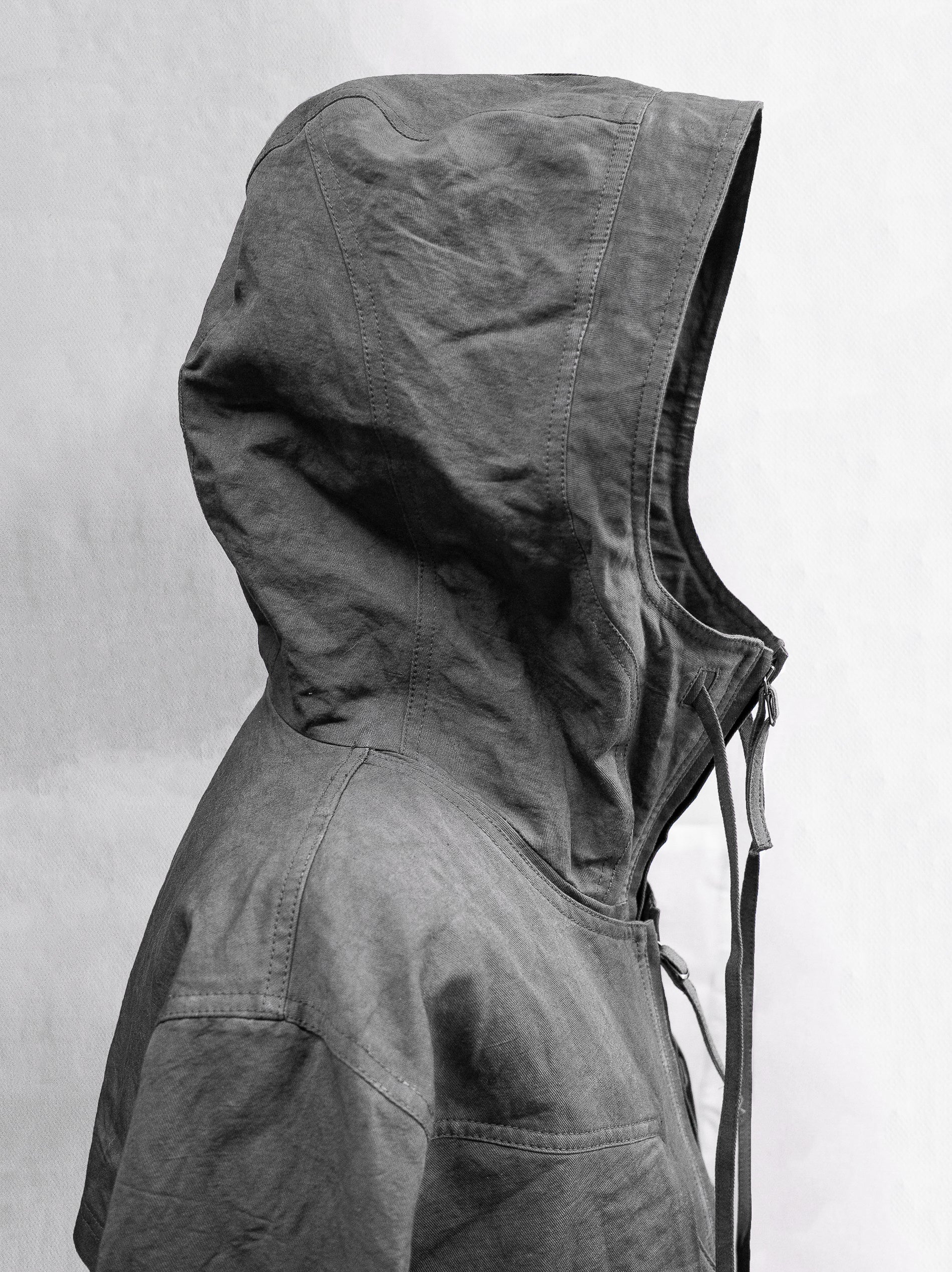 double front hood parka / slab khaki