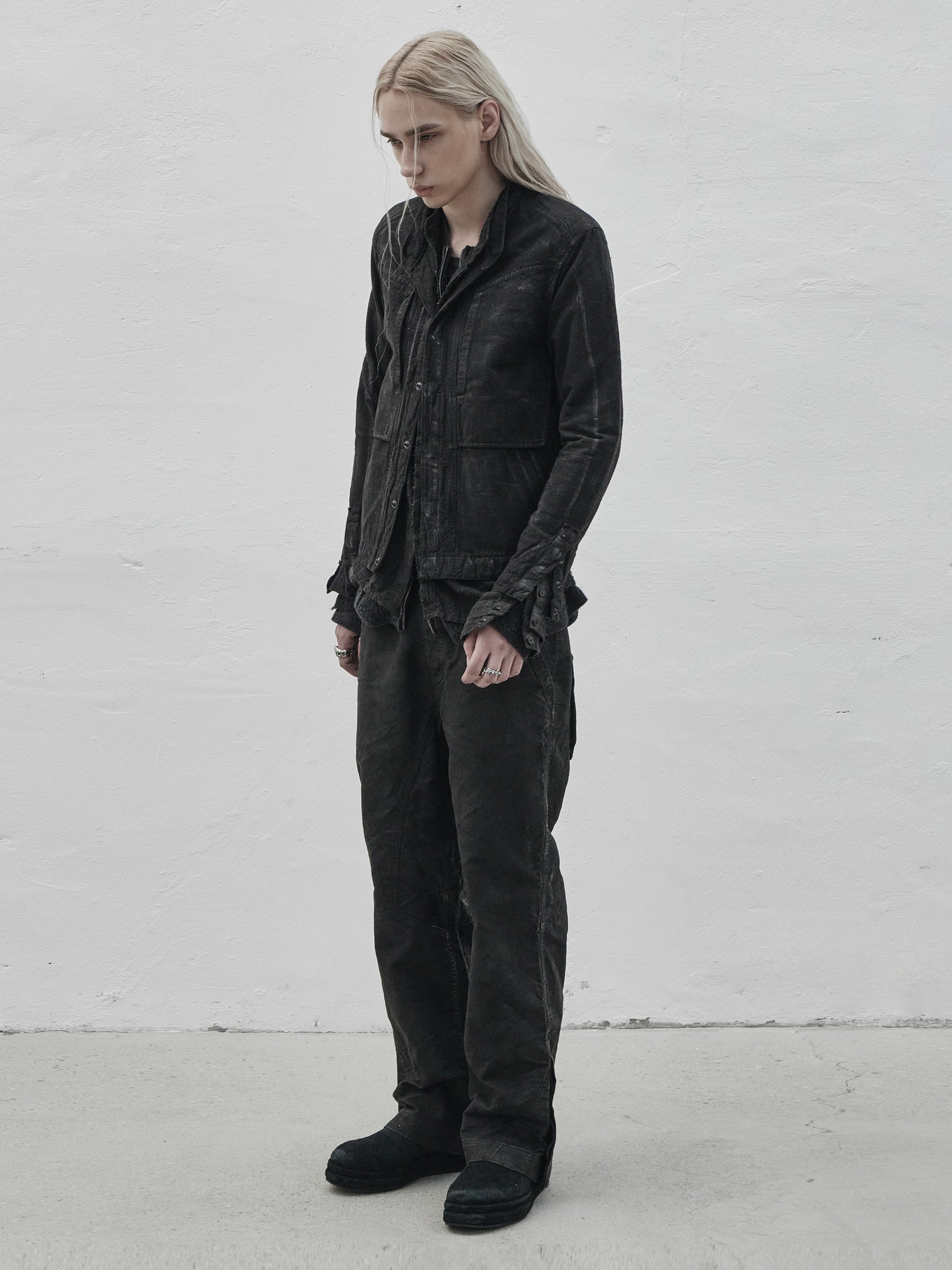 collarless jacket / slab grey