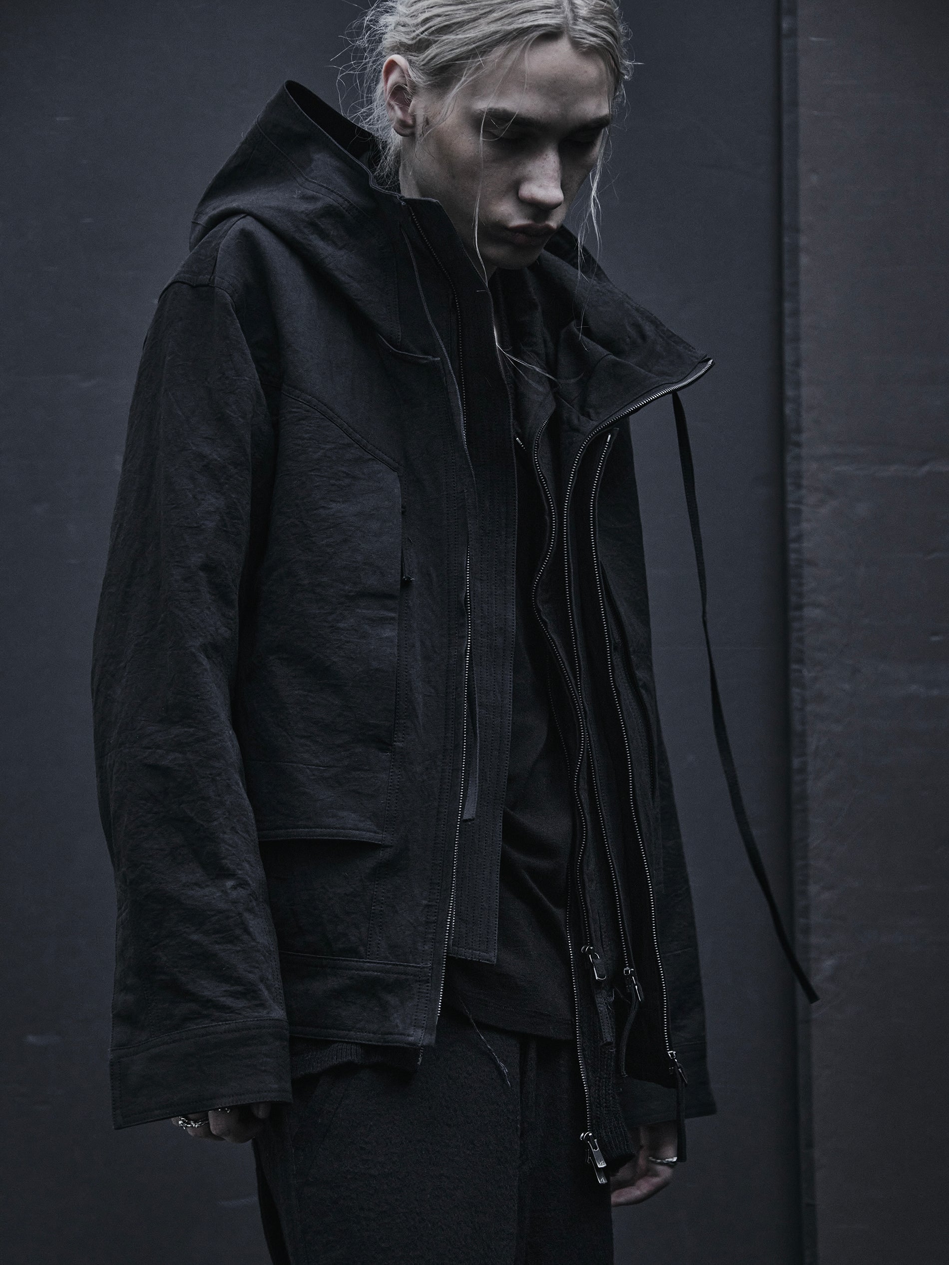 double front hood parka / black