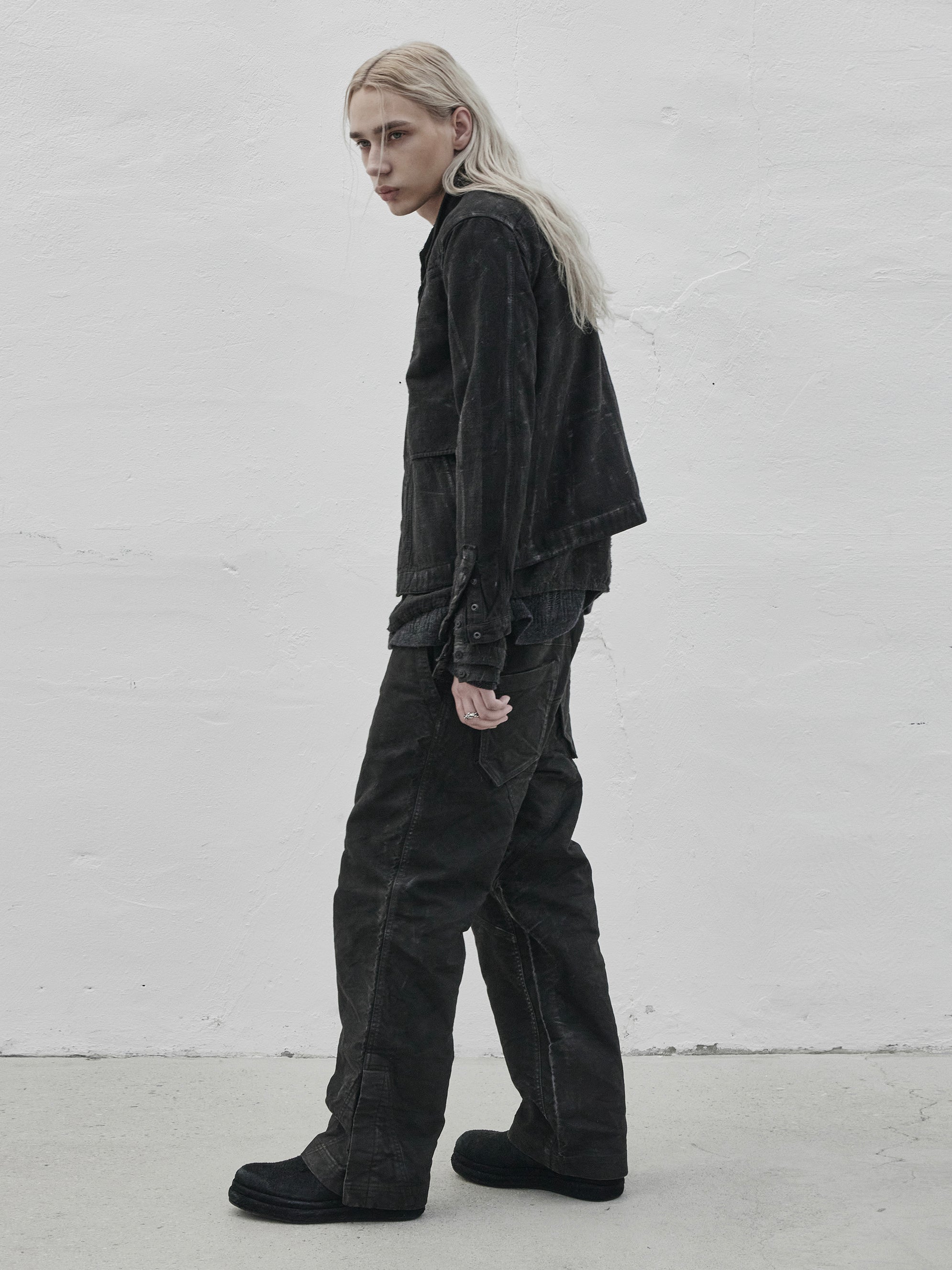 collarless jacket / slab grey