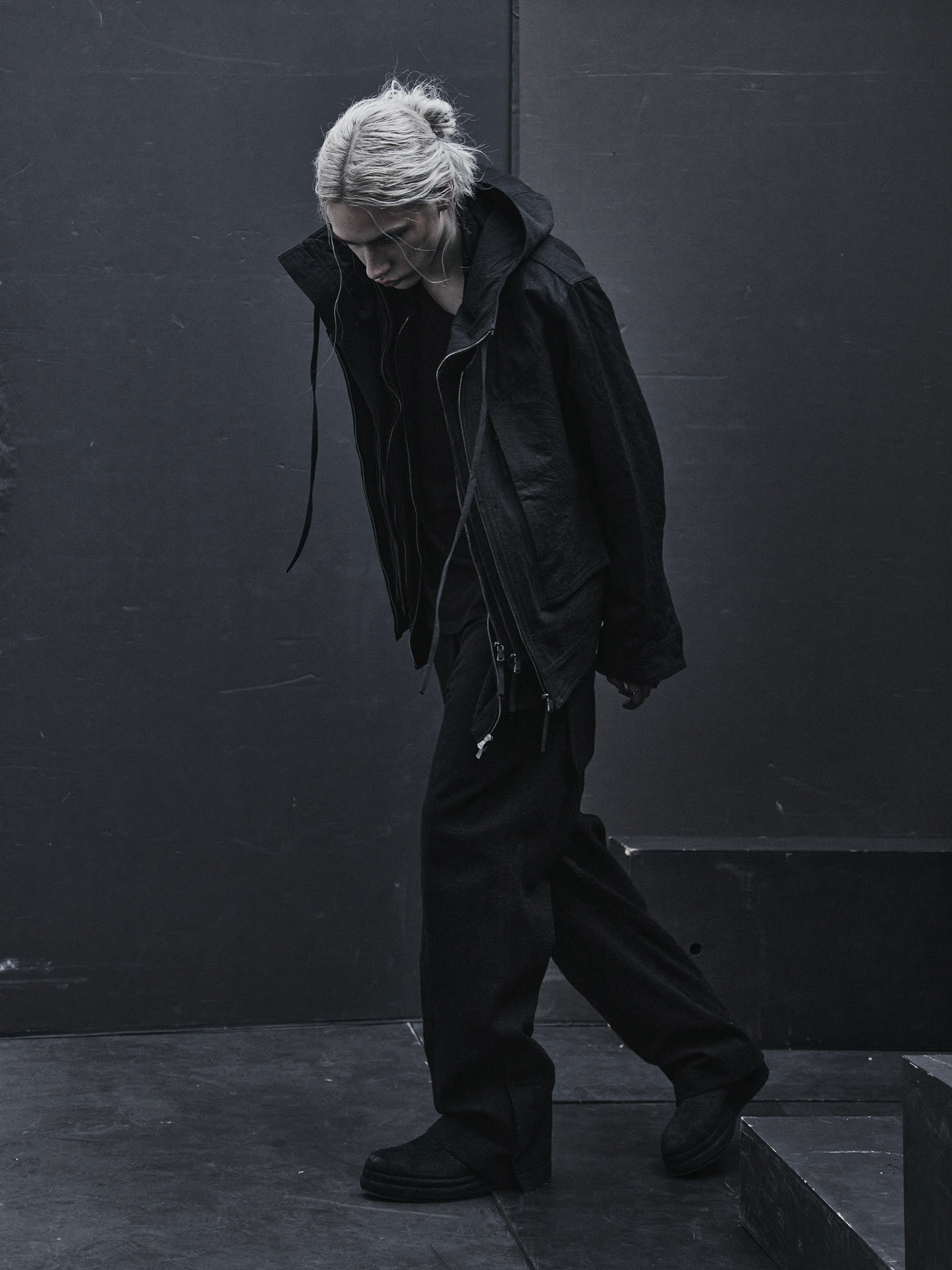 double front hood parka / black