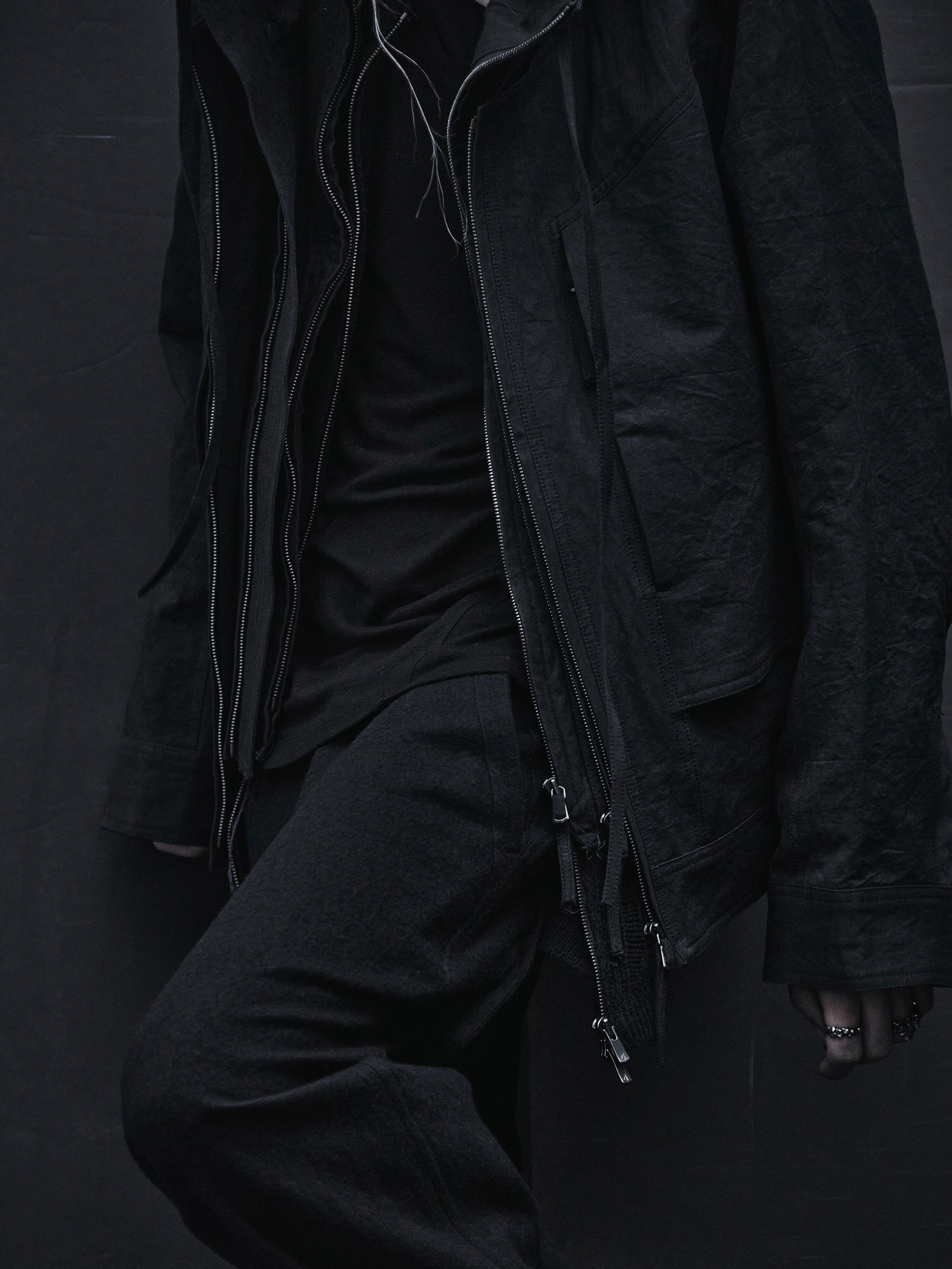 double front hood parka / black