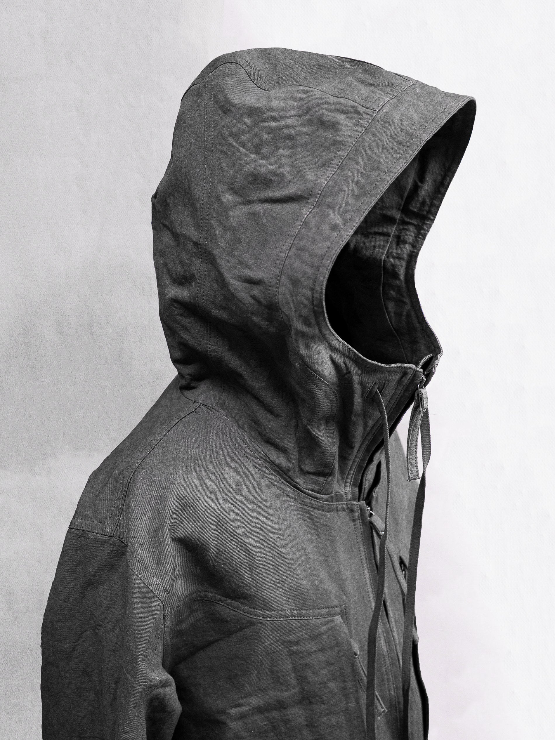 double front hood parka / slab khaki