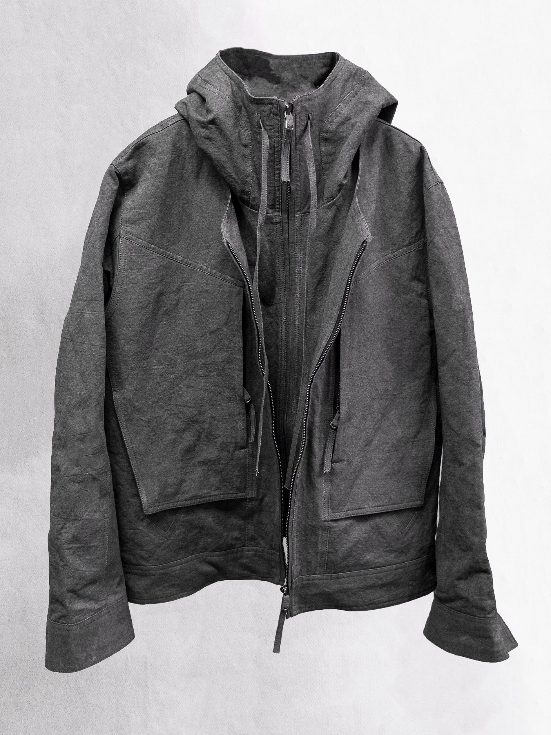double front hood parka / slab khaki