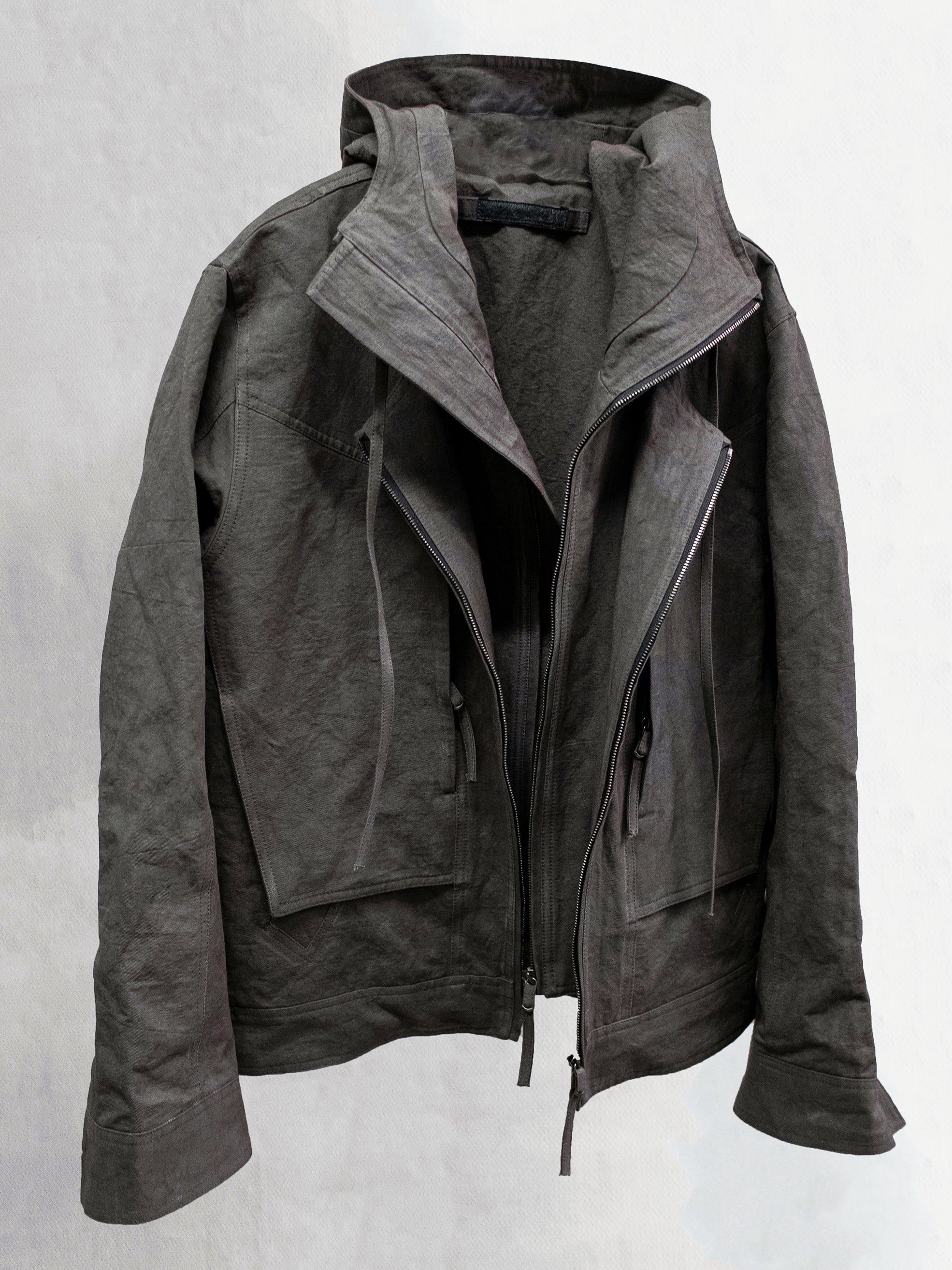 double front hood parka / slab khaki