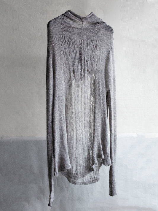 distressed alpaca hood knit / light grey