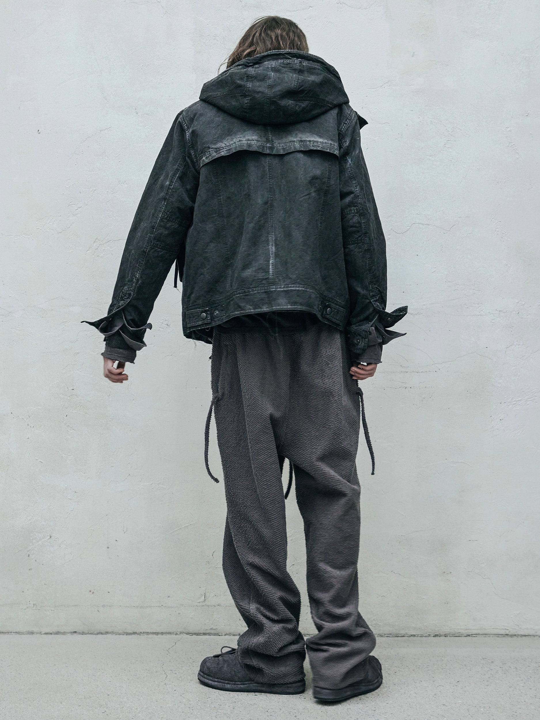 double front hood parka / slab grey