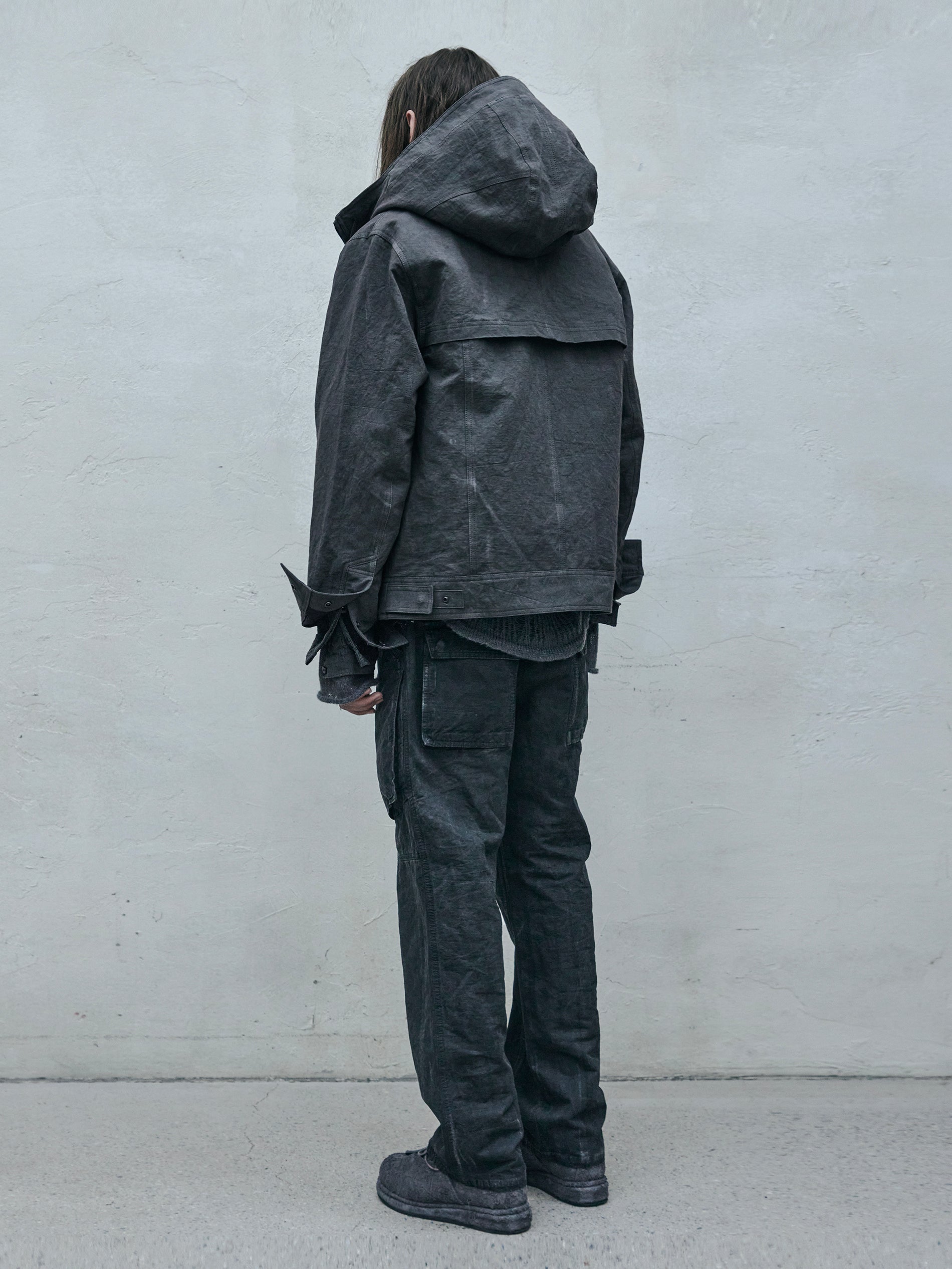 double front hood parka / slab khaki