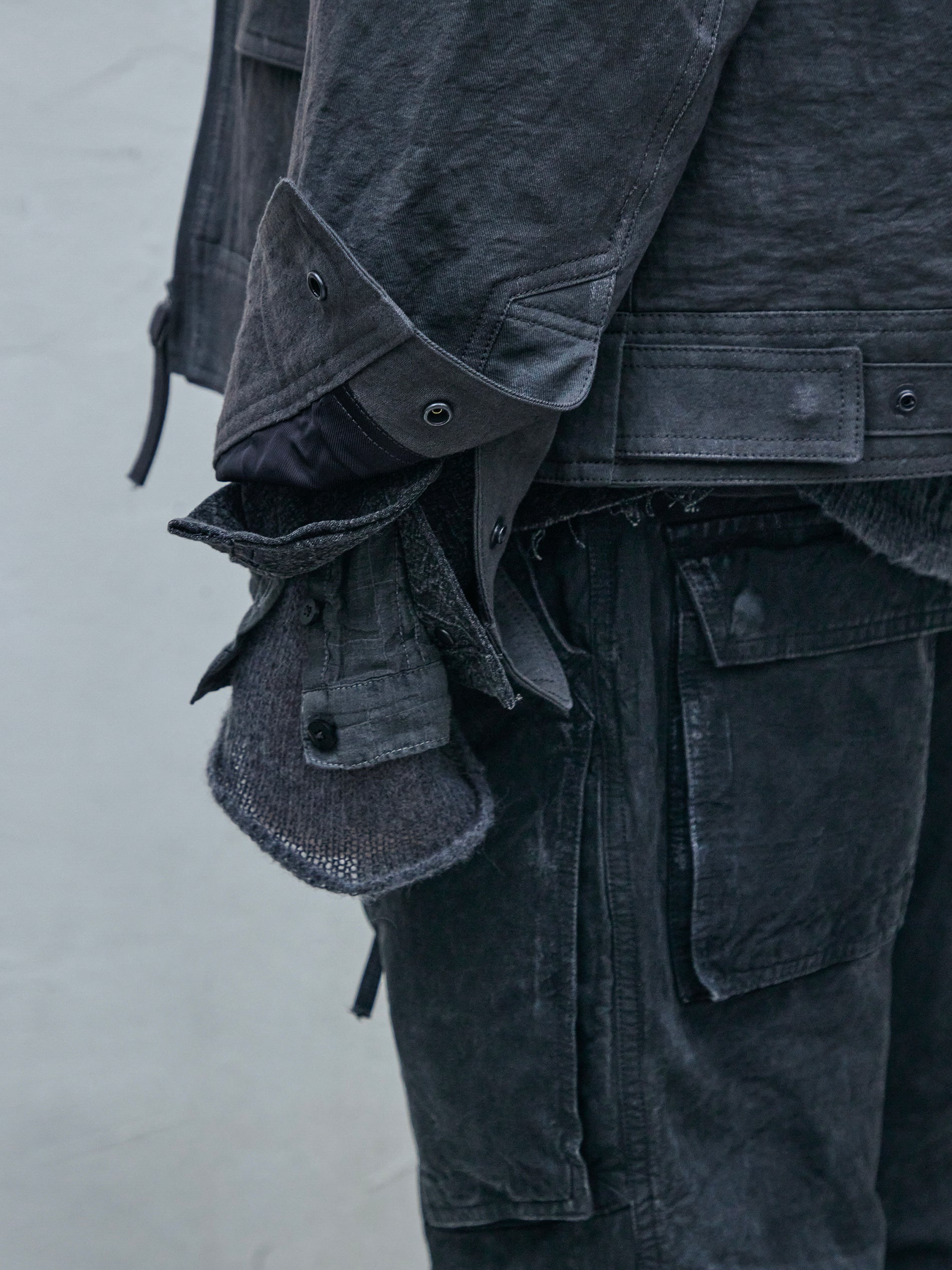 double front hood parka / slab khaki