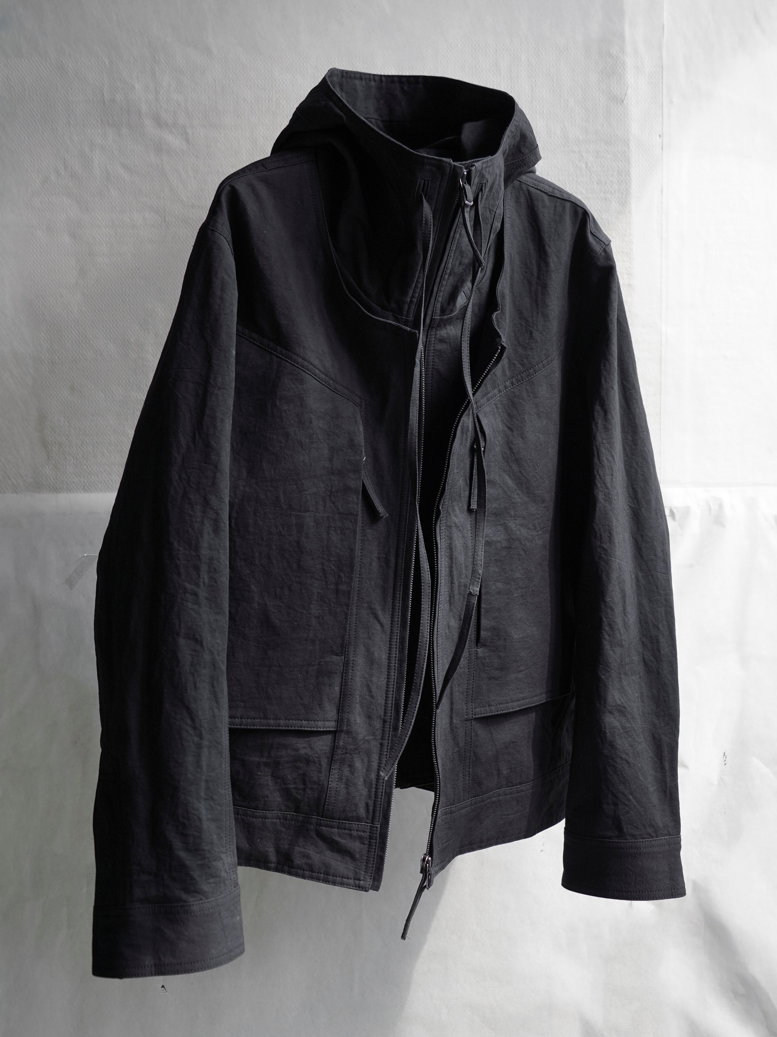 double front hood parka / black