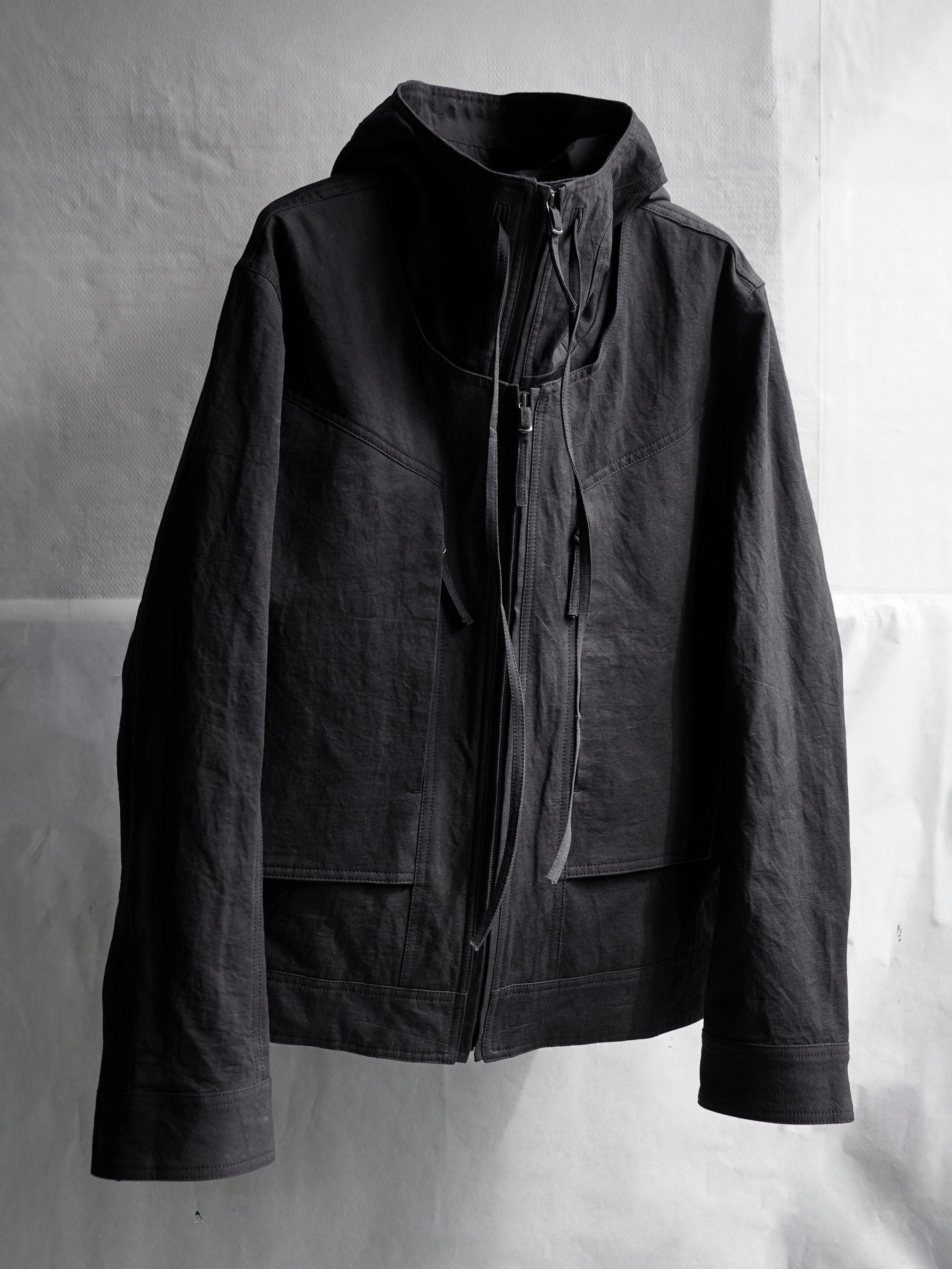 double front hood parka / black