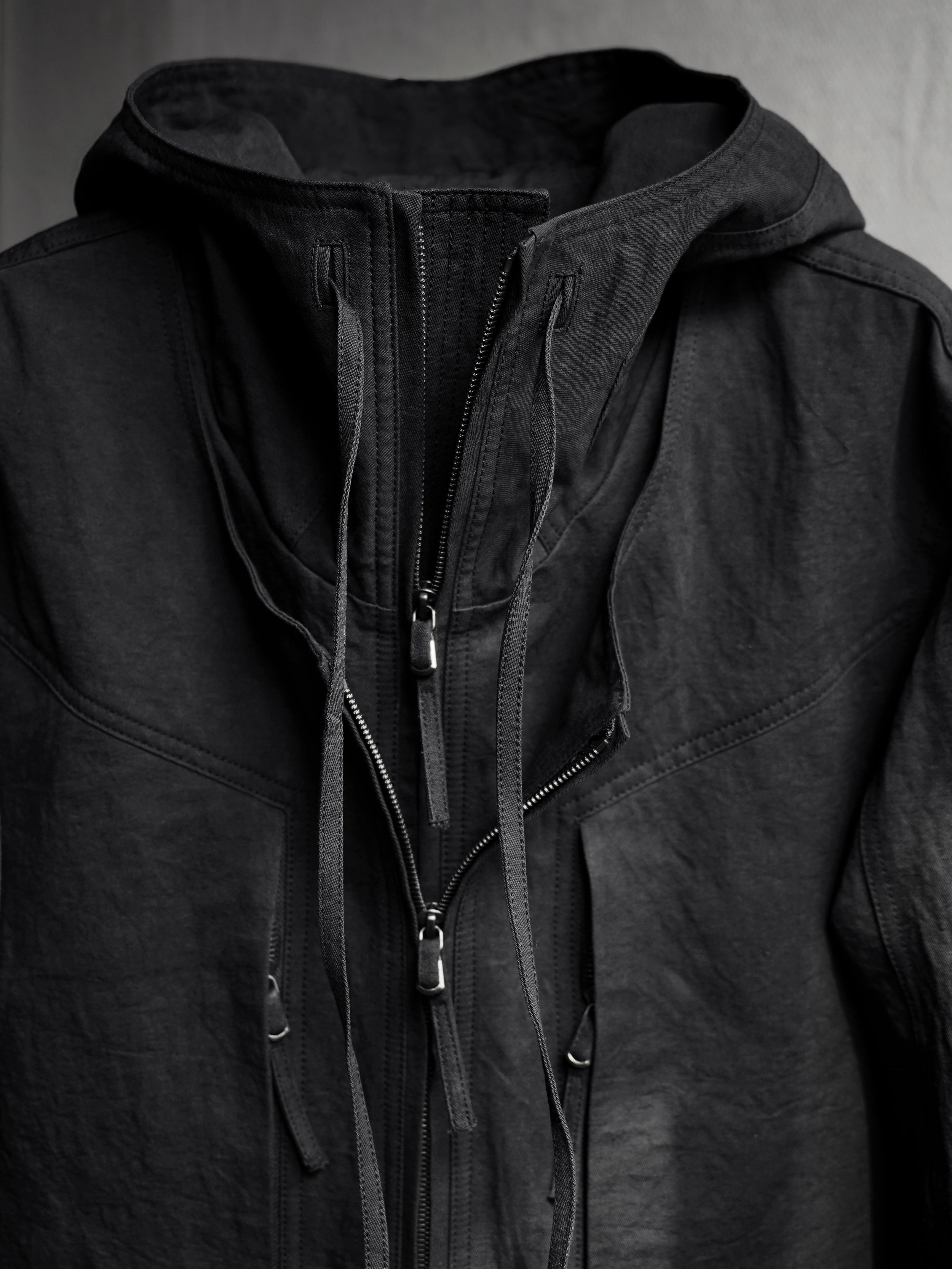 double front hood parka / black