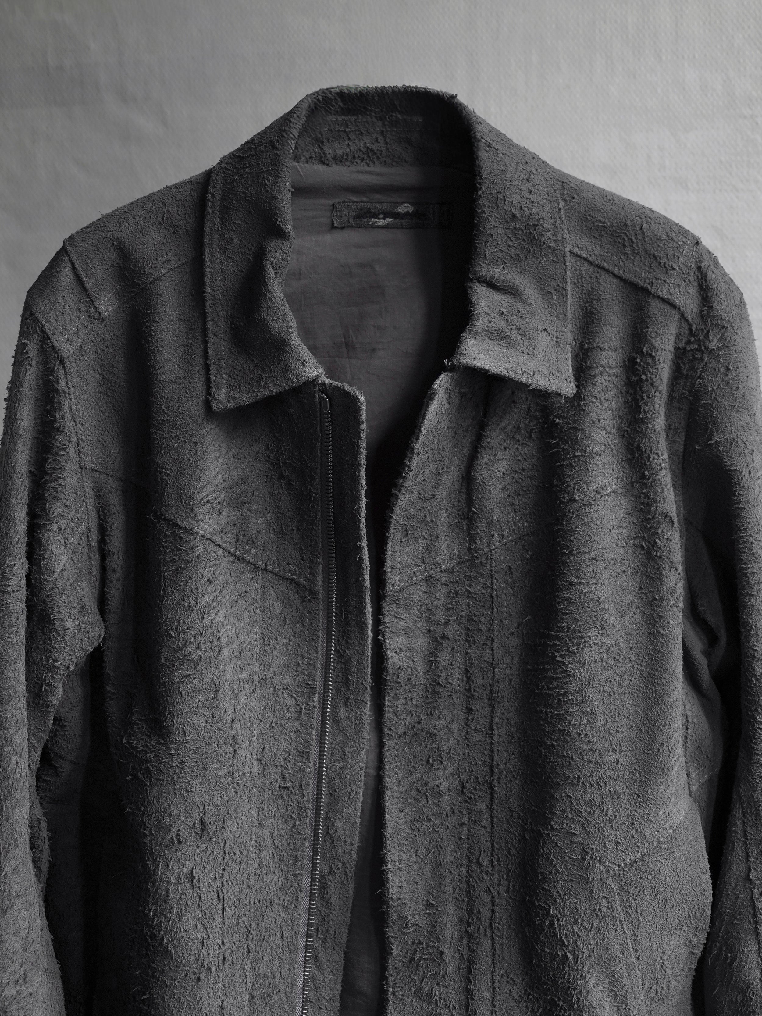 double sleeve leather blouson / grey