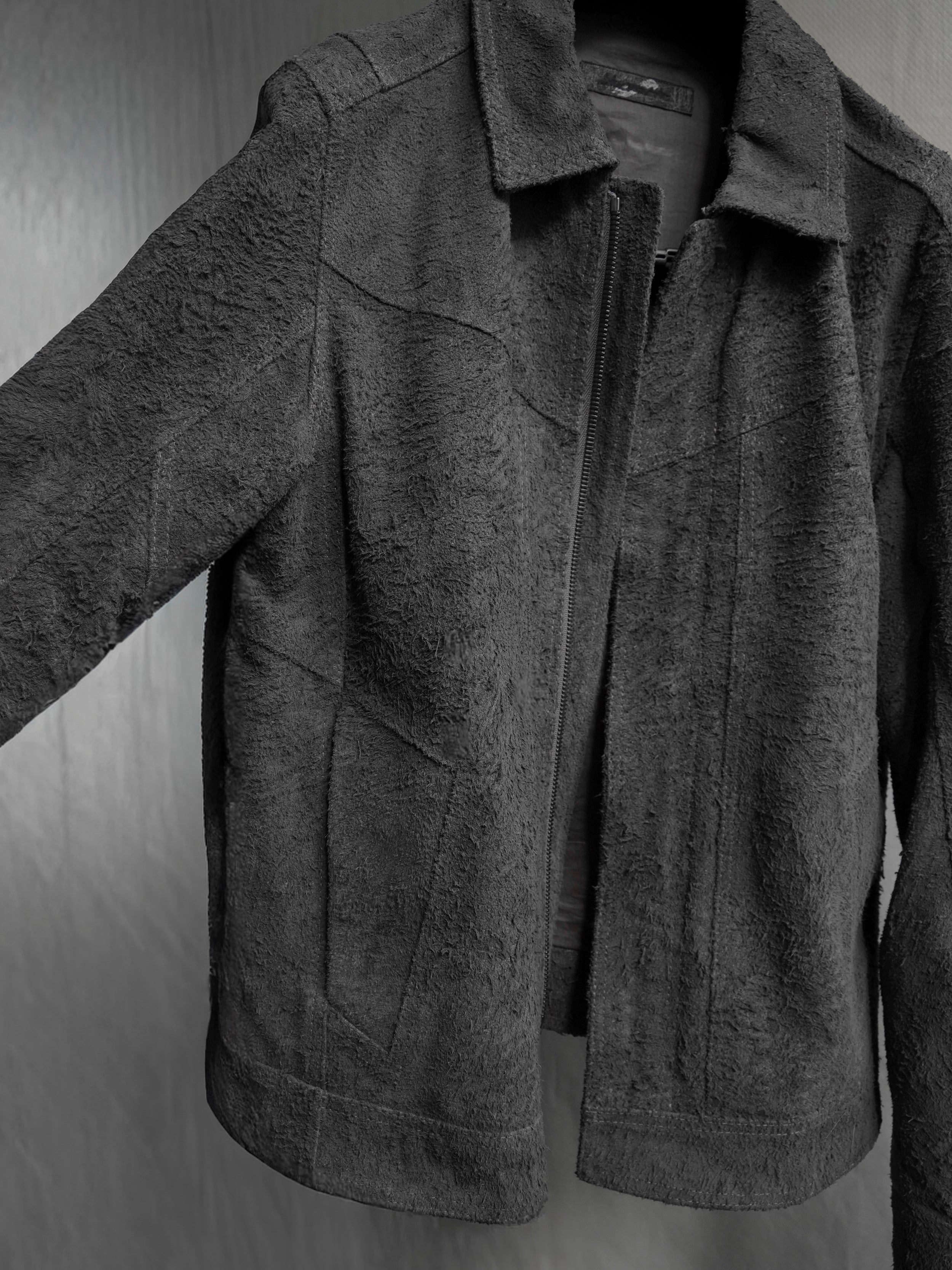 double sleeve leather blouson / grey