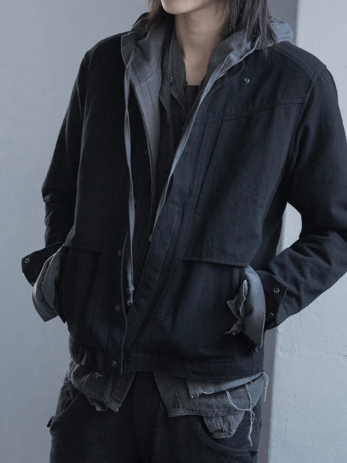 collarless jacket / triple black