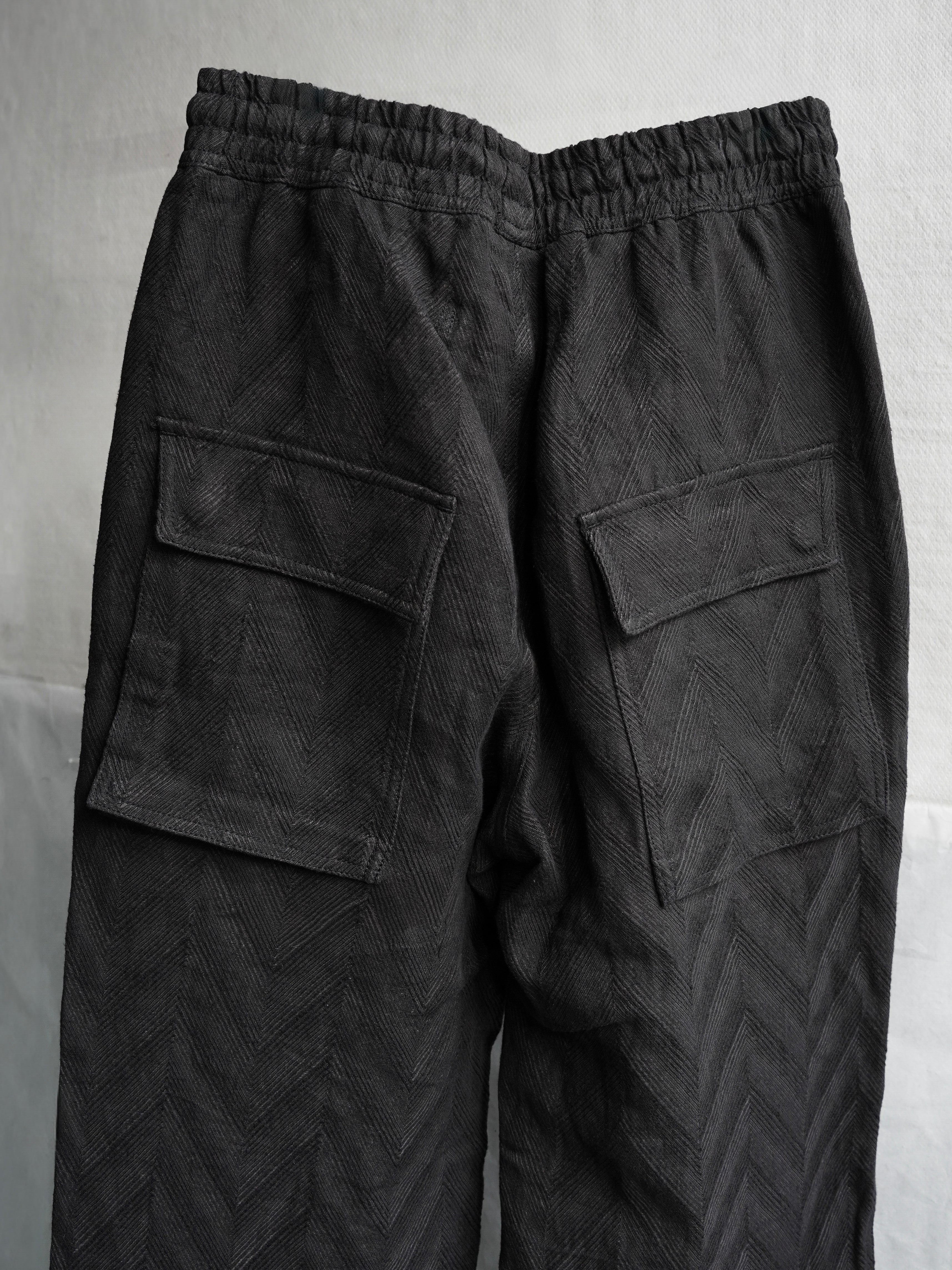 fatigue drawstring pants / black linen