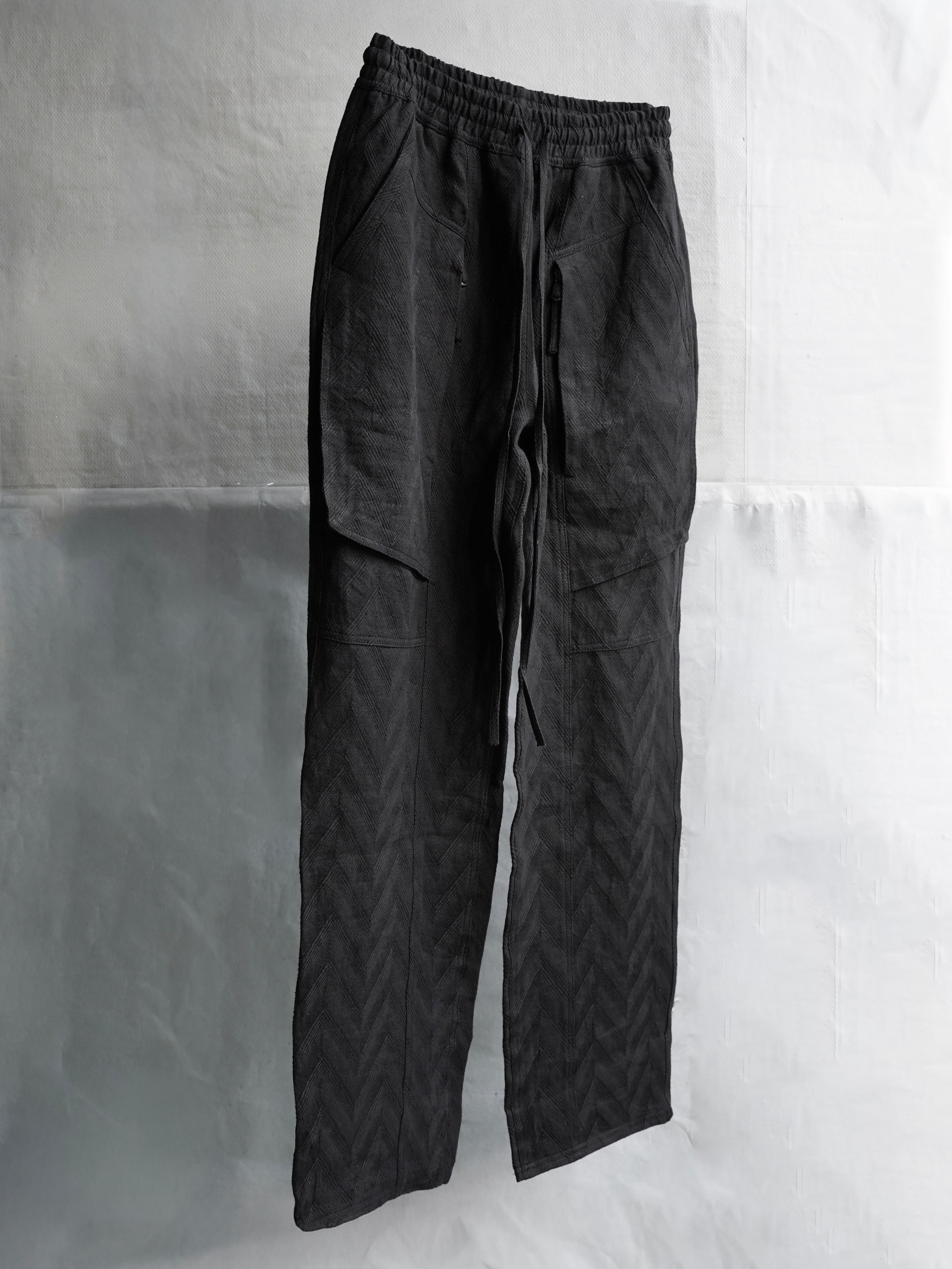 fatigue drawstring pants / black linen