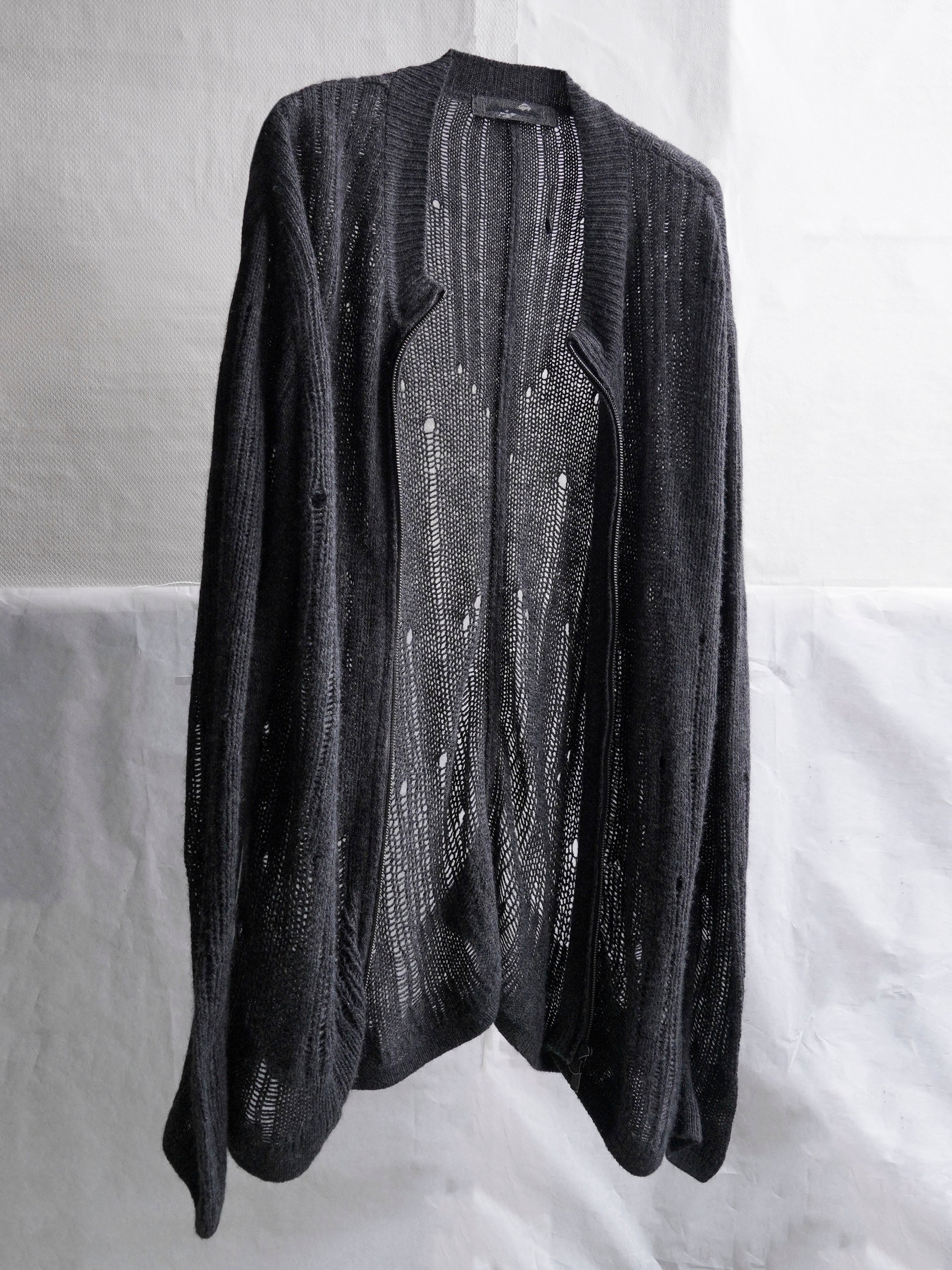 distressed zip knit / charcoal