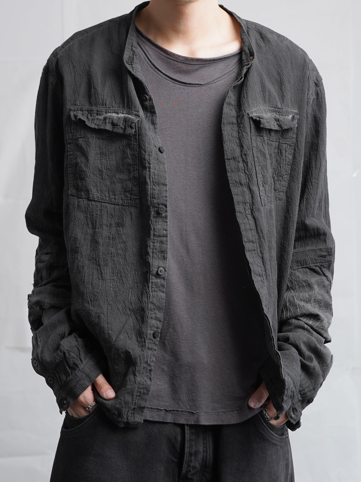 double sleeve field shirt / ink (voile)