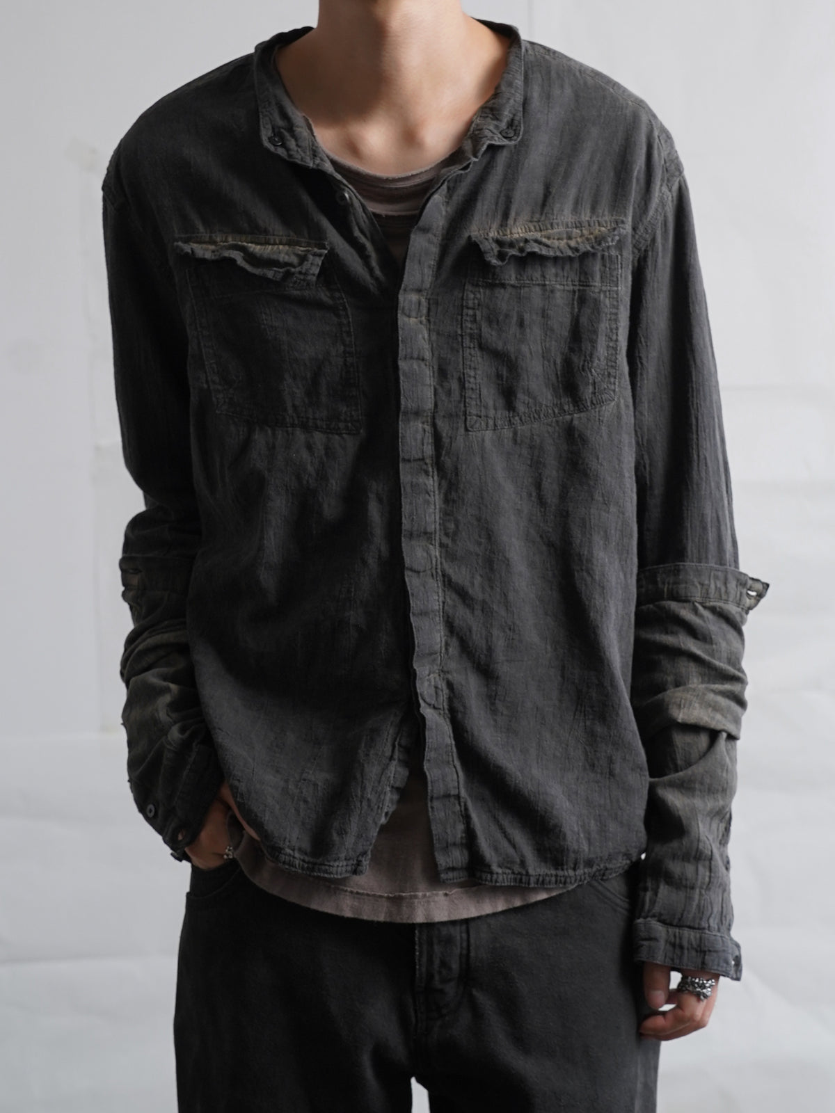 double sleeve field shirt / onion ink (voile)