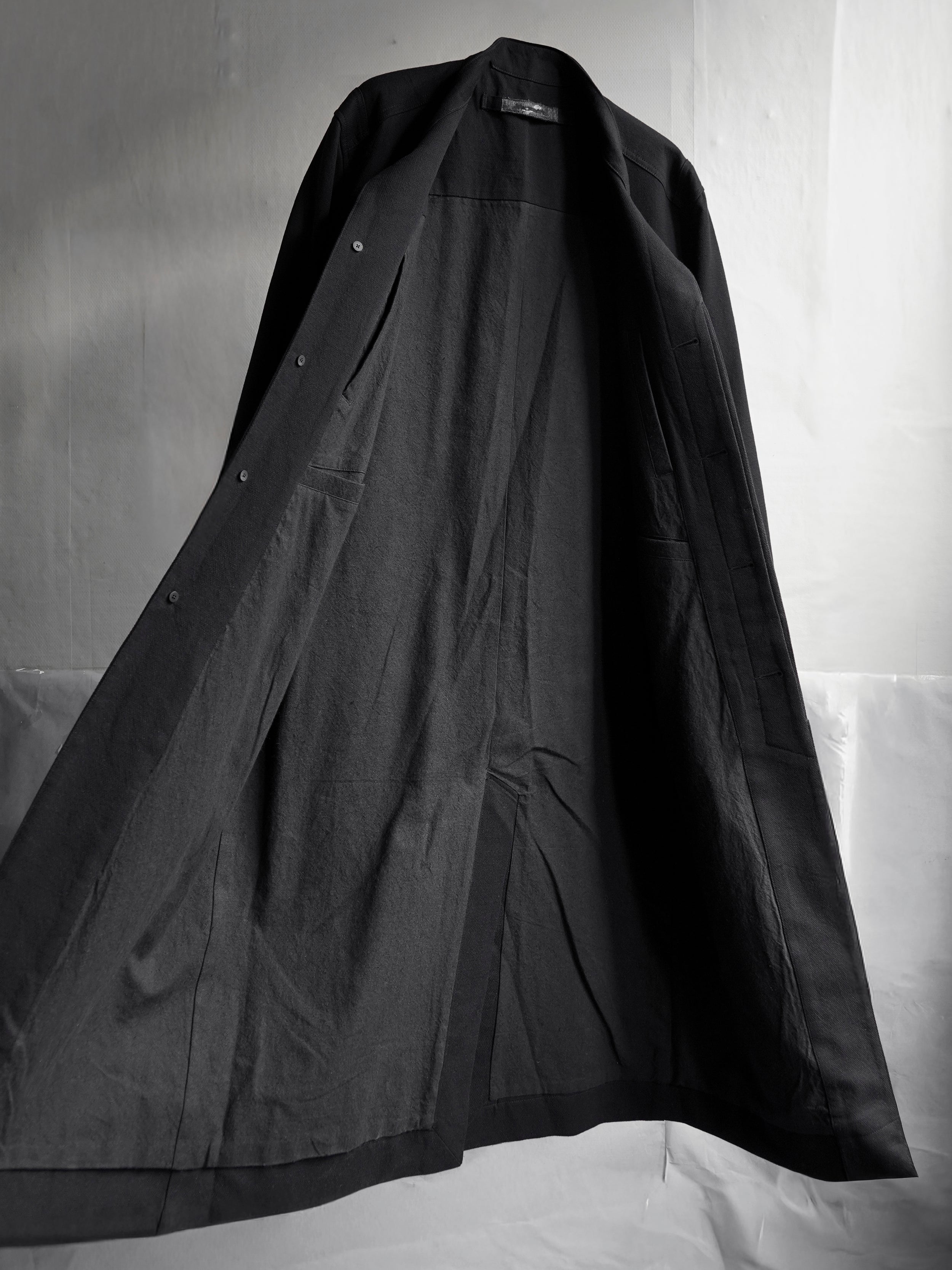 collarless coat / slub black