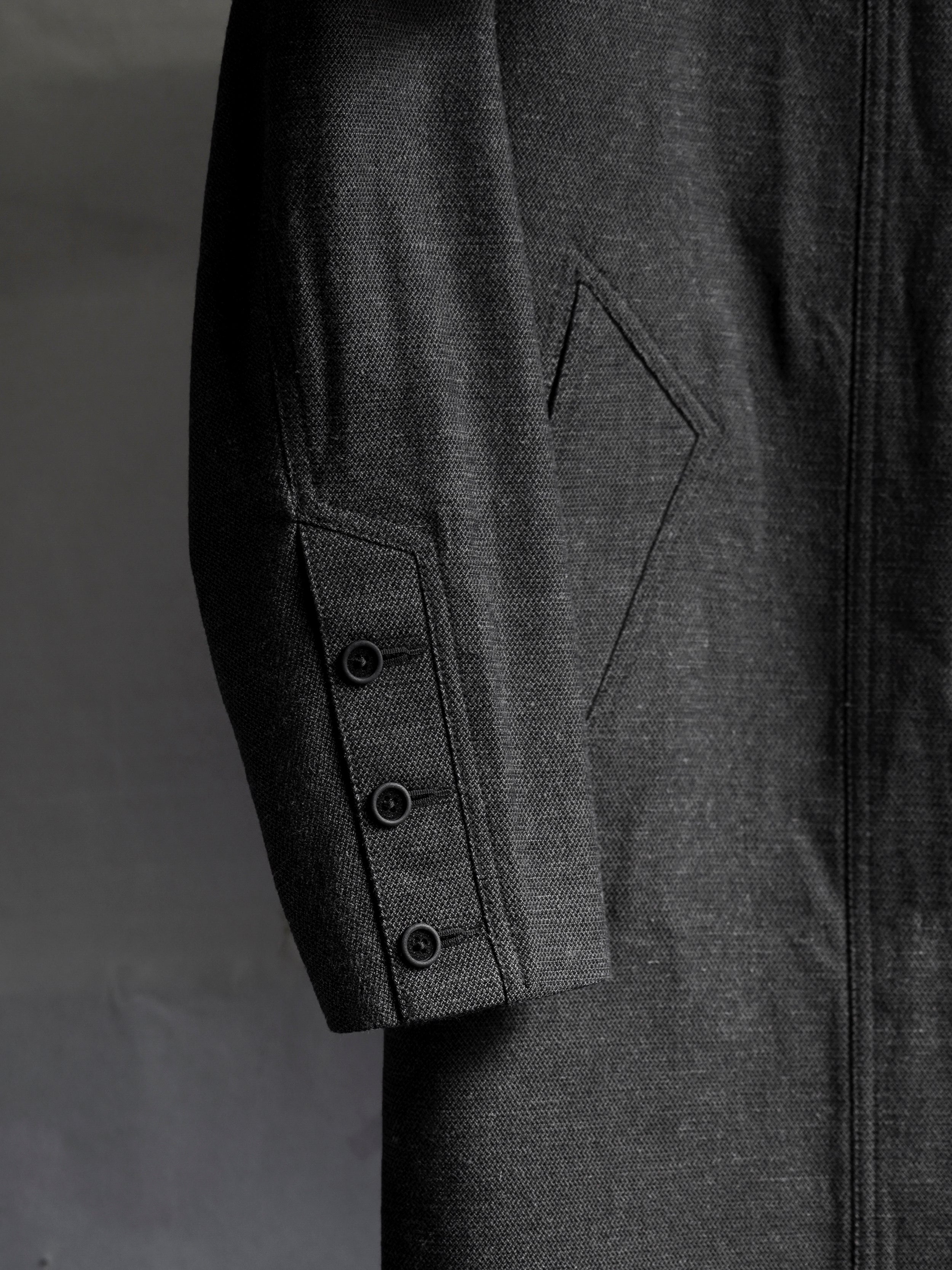 collarless coat / slub grey