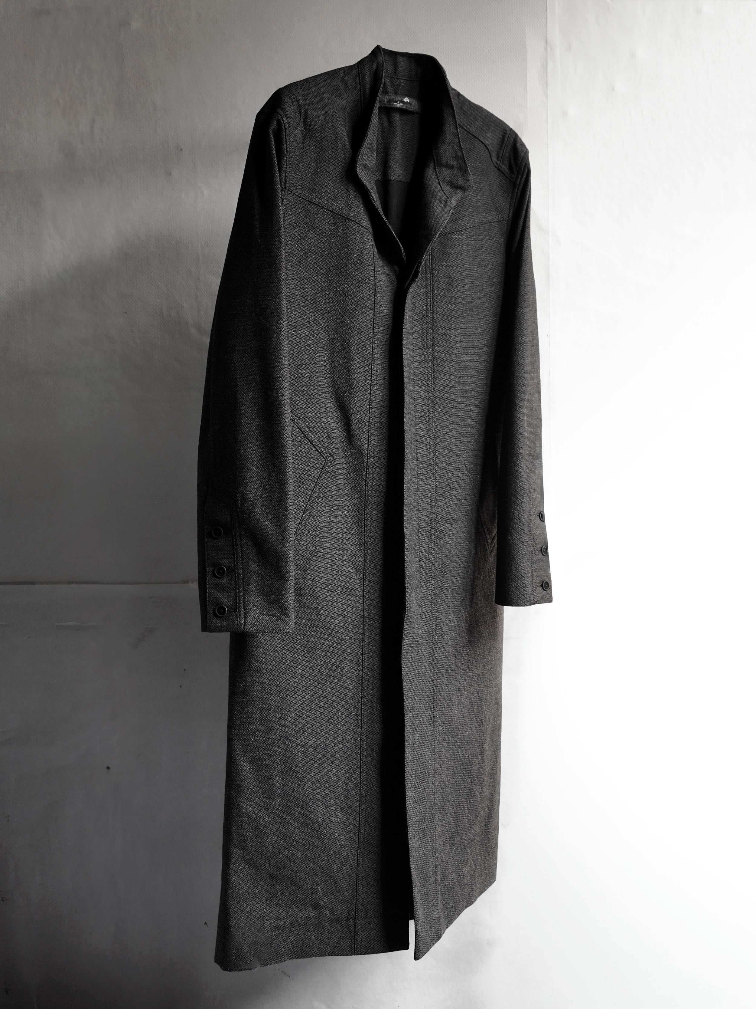 collarless coat / slub grey