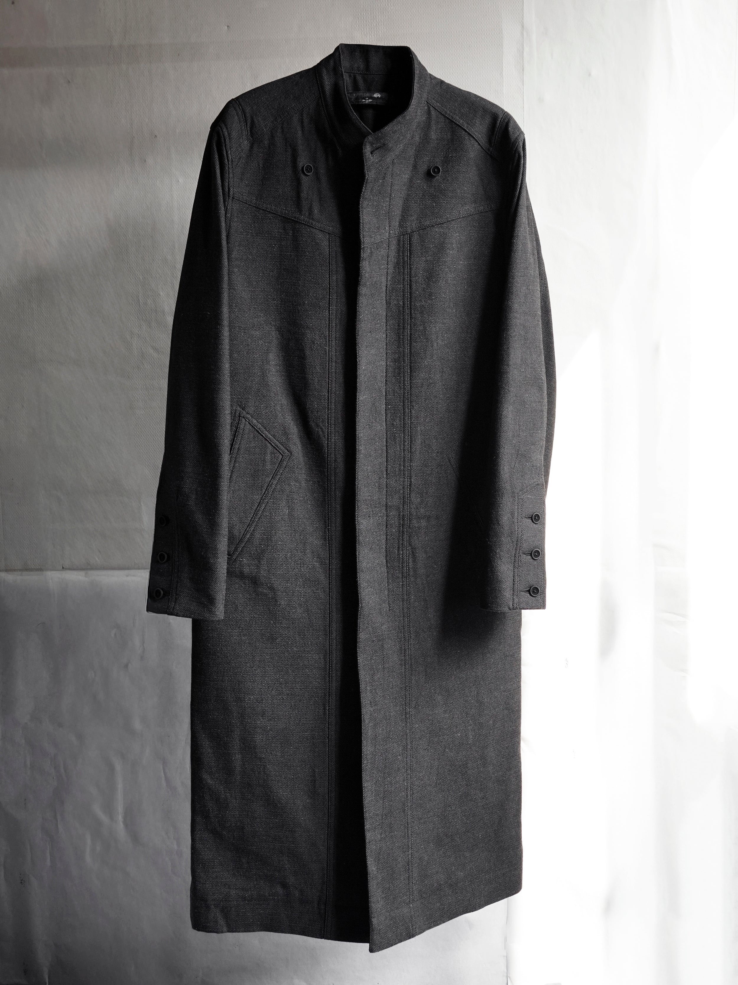collarless coat / slub grey