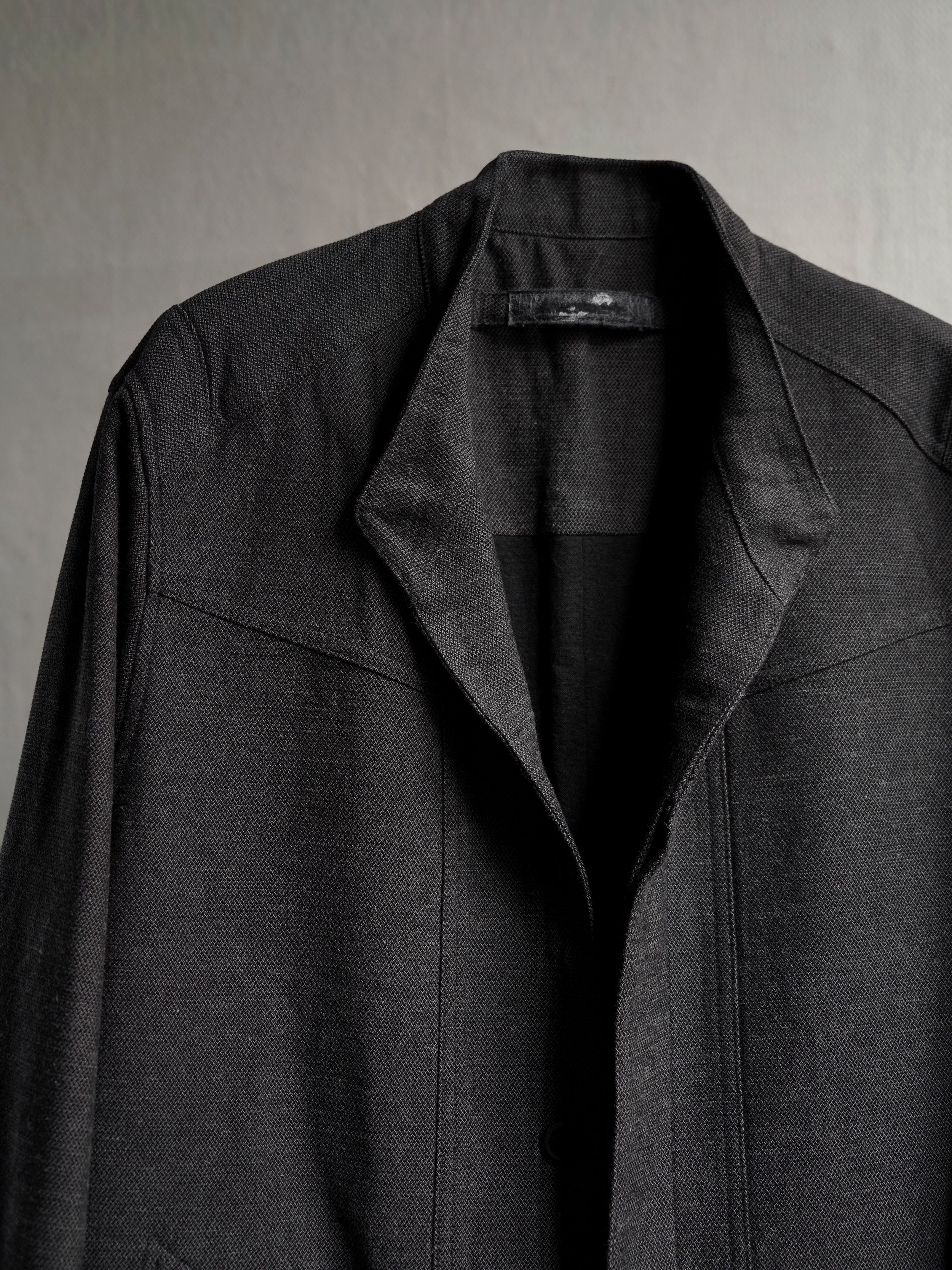 collarless coat / slub grey