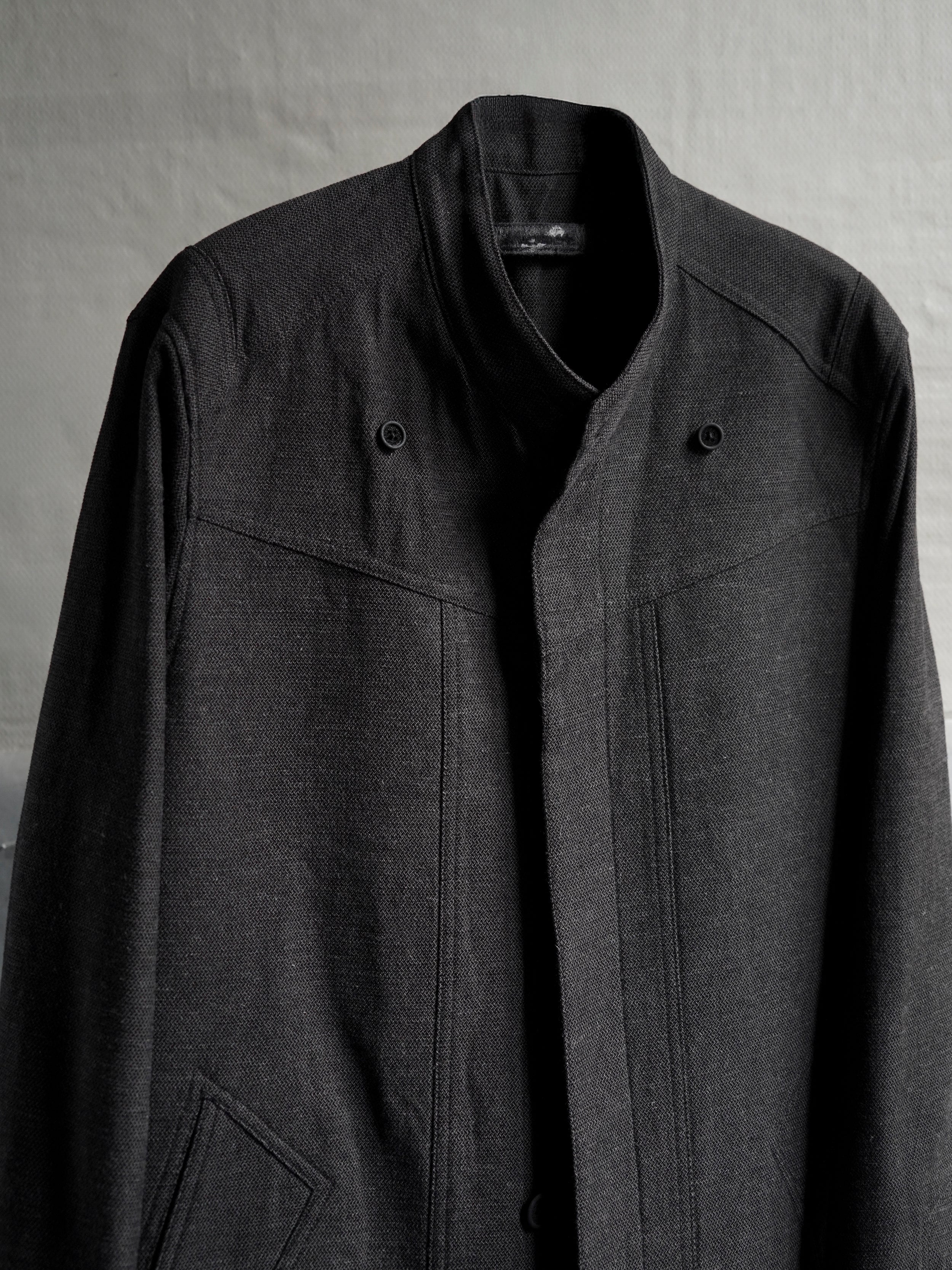 collarless coat / slub grey