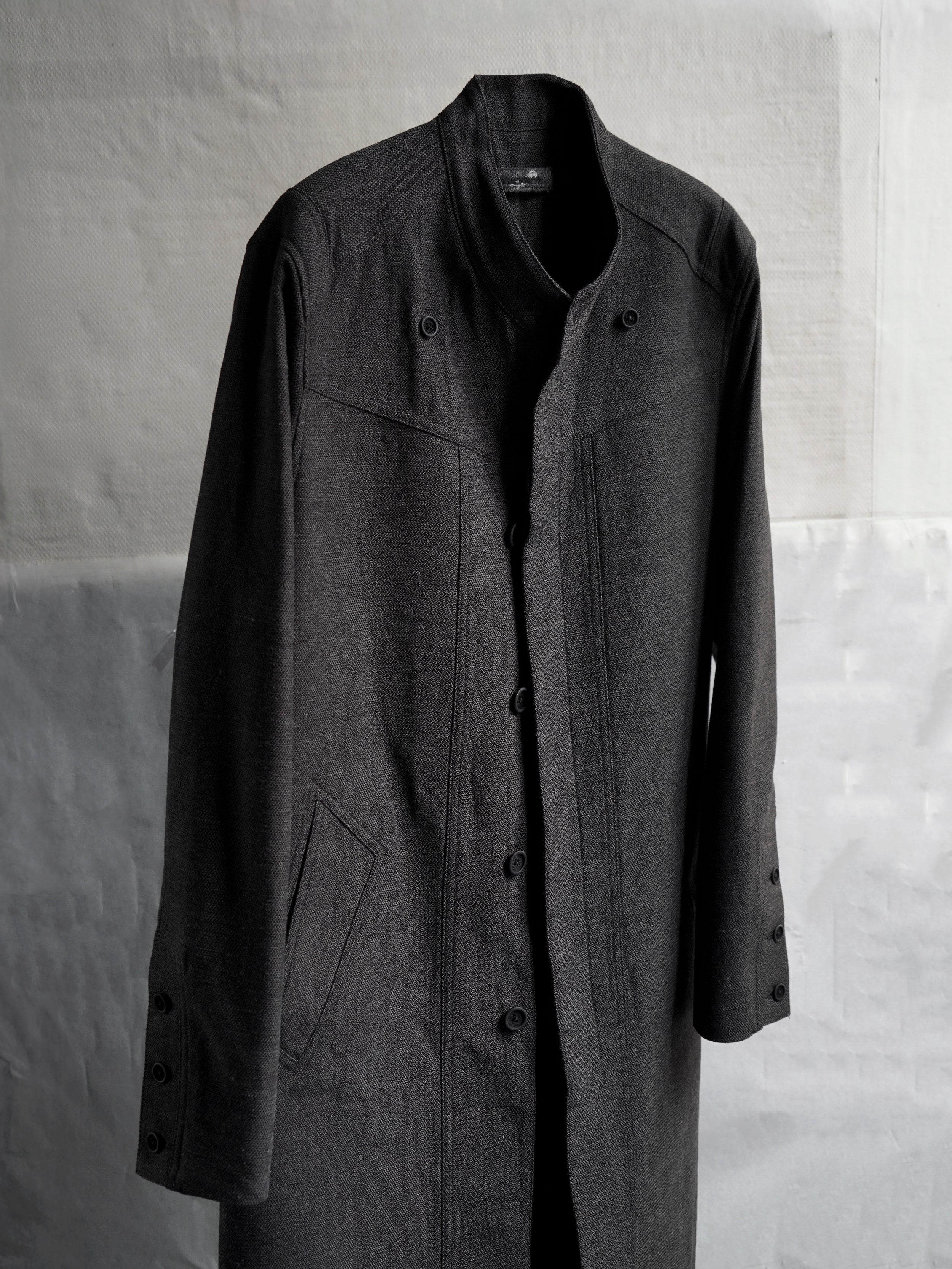 collarless coat / slub grey