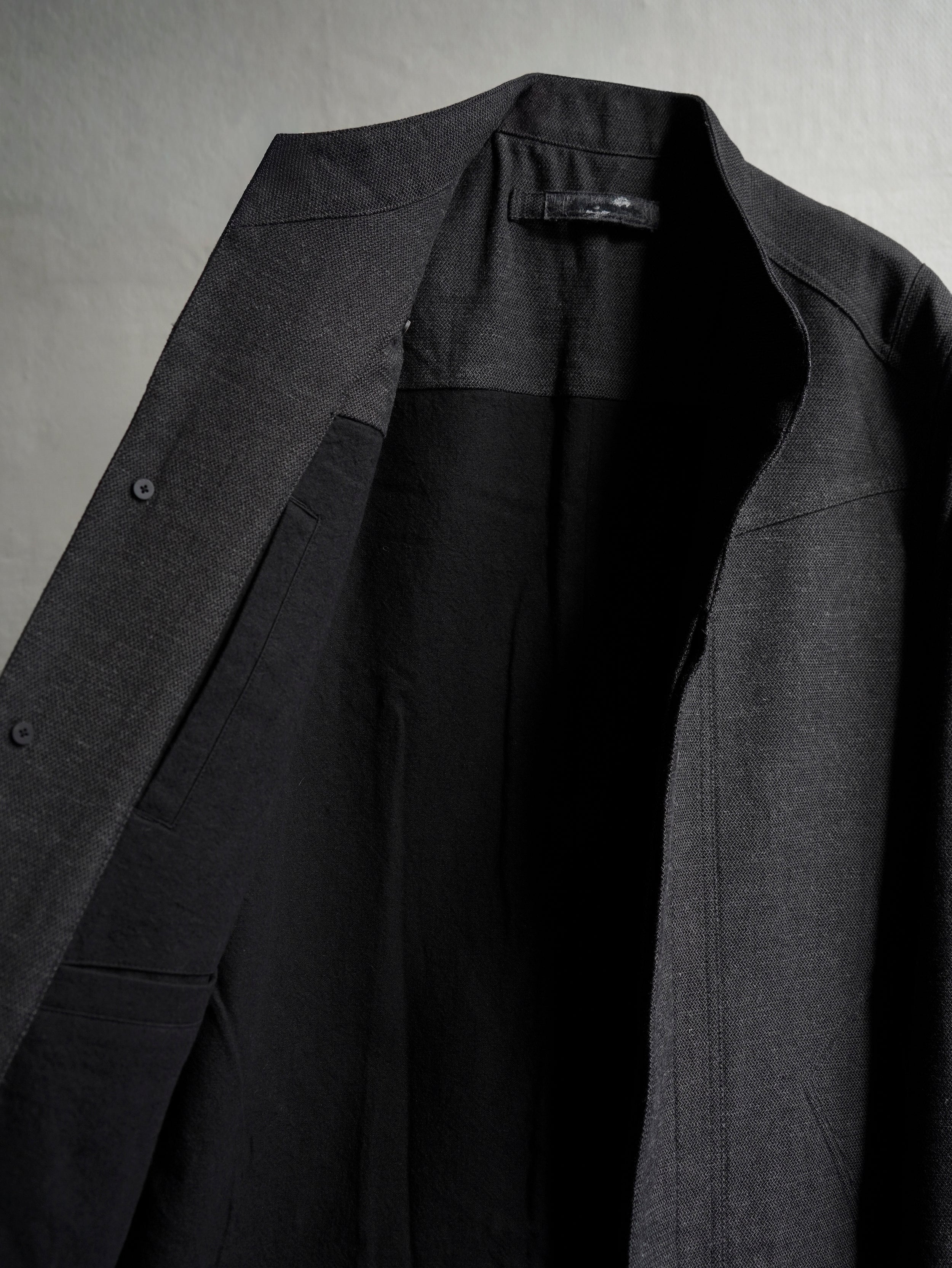 collarless coat / slub grey