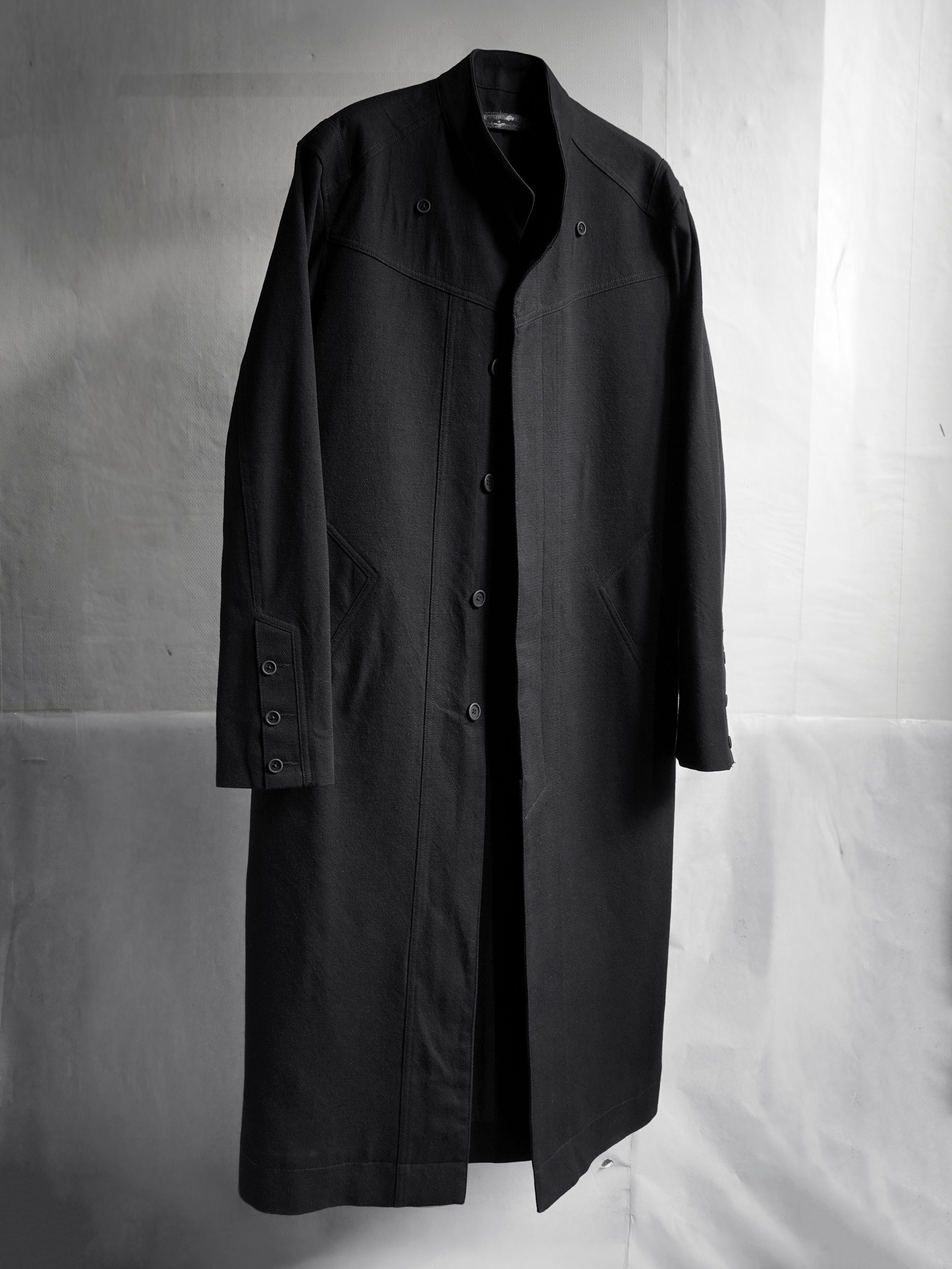 collarless coat / slub black
