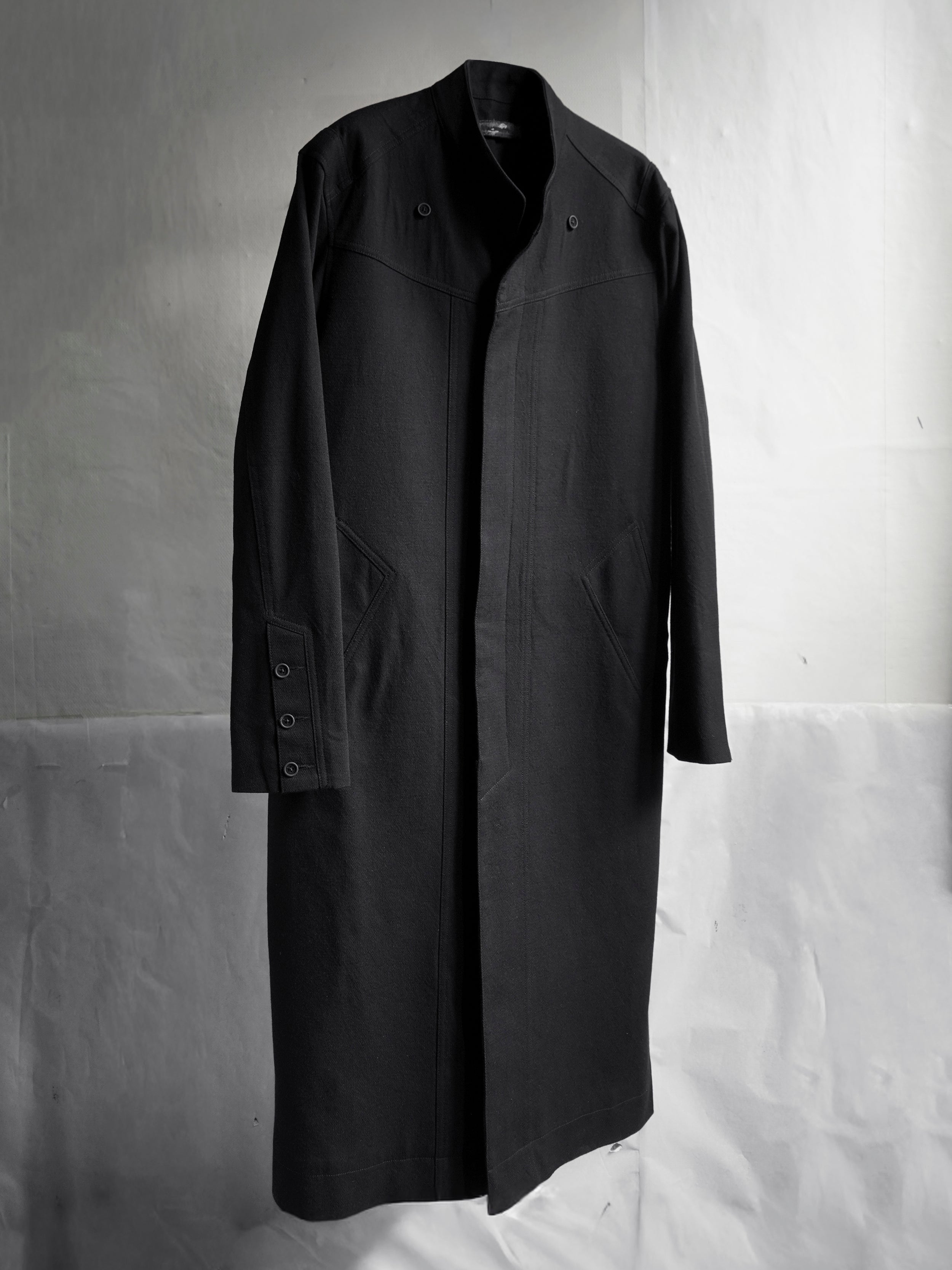 collarless coat / slub black